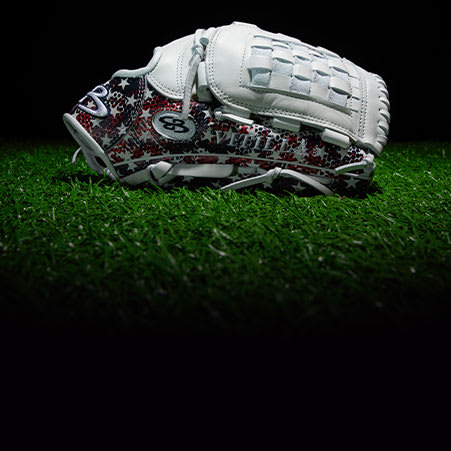 baseball glove on turf with usa flag printed design