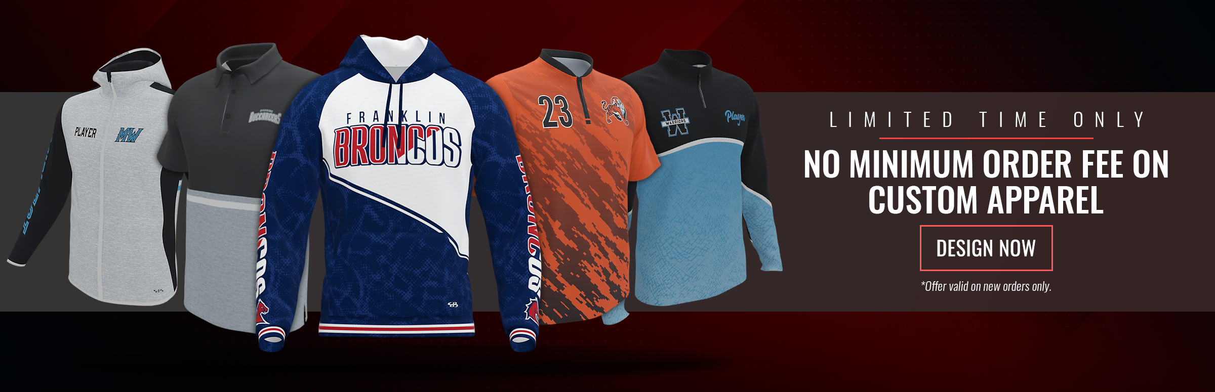 Limited Time - No Minimum Fee on Custom Apparel
