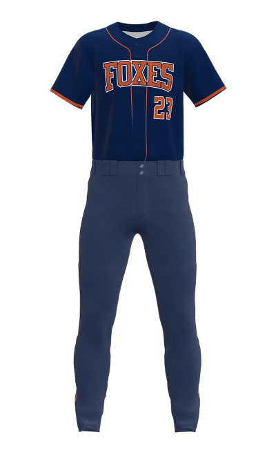 Front Navy Foxes Full Button Short Sleeve Jersey & Pant