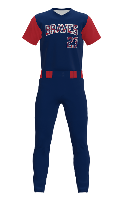 Front Navy Braves V-Neck Short Sleeve Jersey & Pant