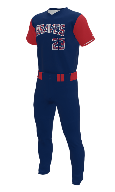 Left Navy Braves V-Neck Short Sleeve Jersey & Pant