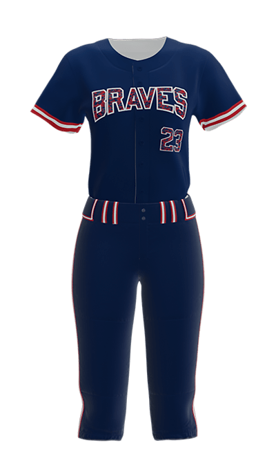 Front Navy Braves Full Button Short Sleeve Jersey & Pant
