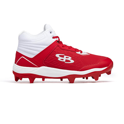 Boombah red white store and blue cleats