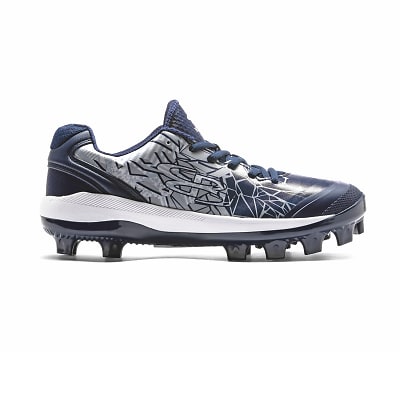 Navy and store orange baseball cleats