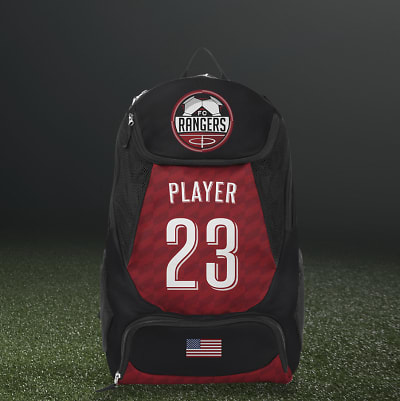 custom soccer red backpack