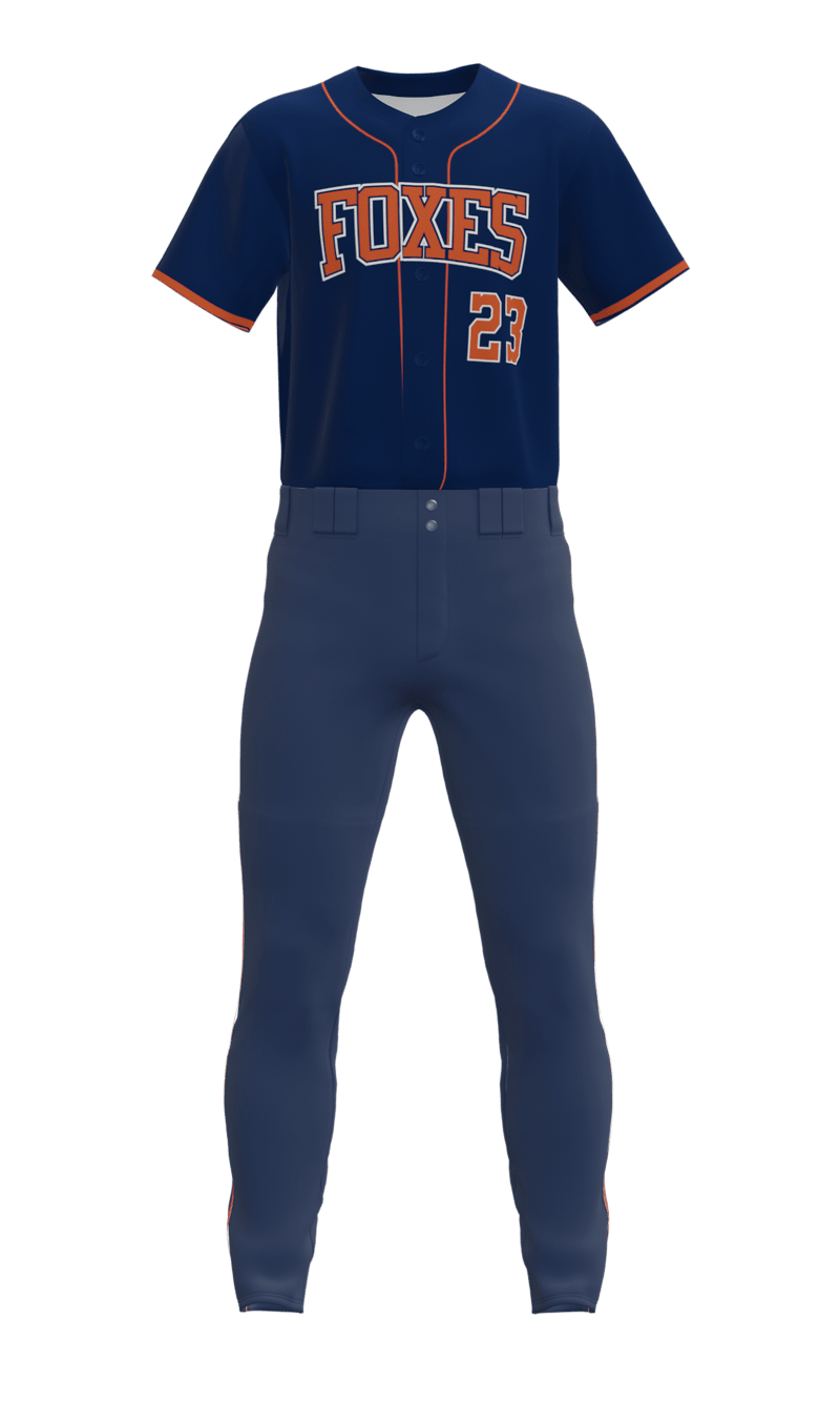 Front Navy Foxes Full Button Short Sleeve Jersey & Pant