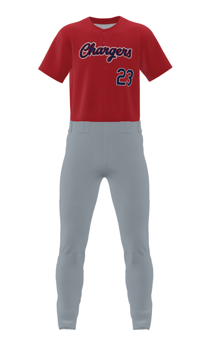 Front Red Chargers Full Button Short Sleeve Jersey & Pant
