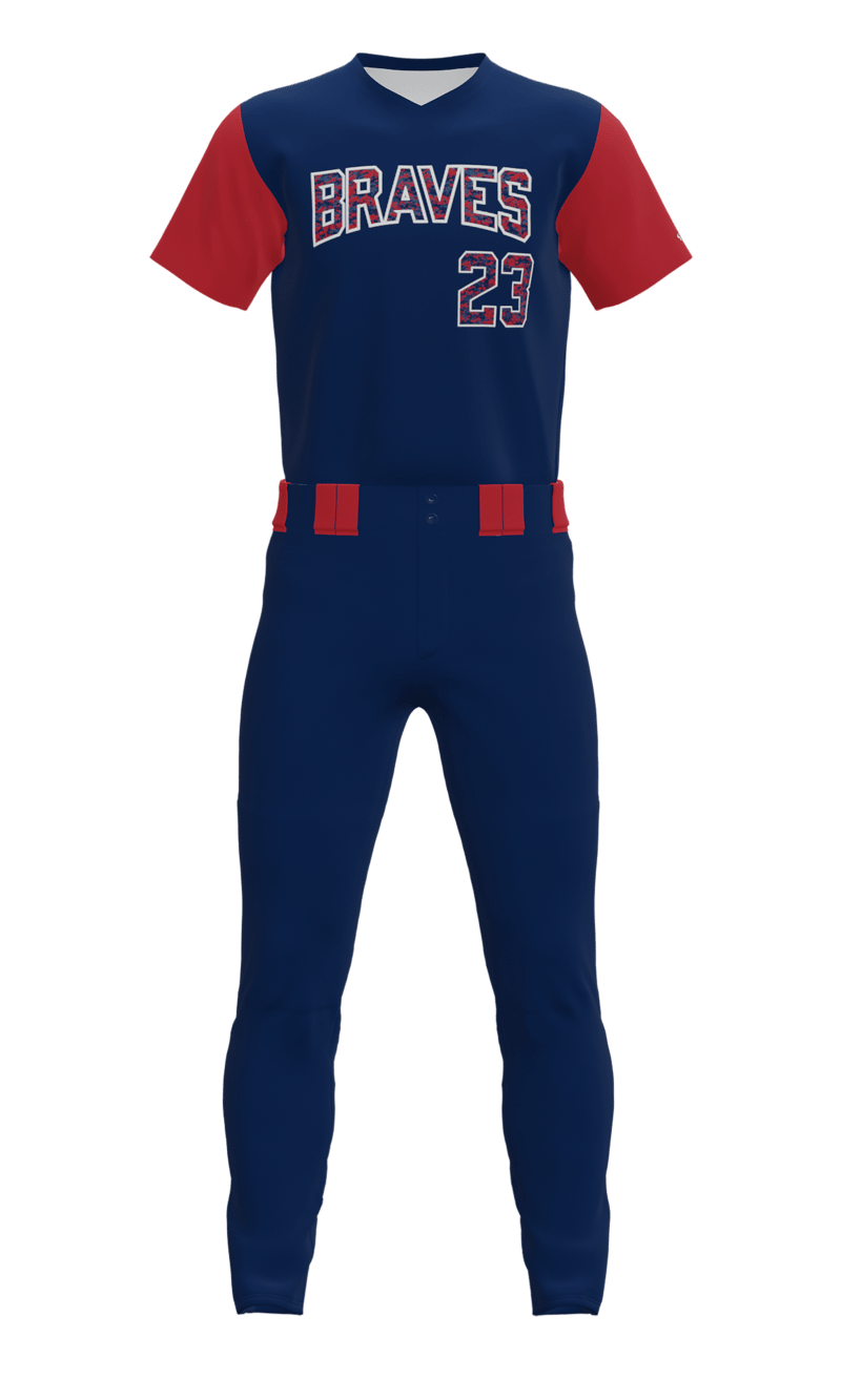Front Navy Braves V-Neck Short Sleeve Jersey & Pant