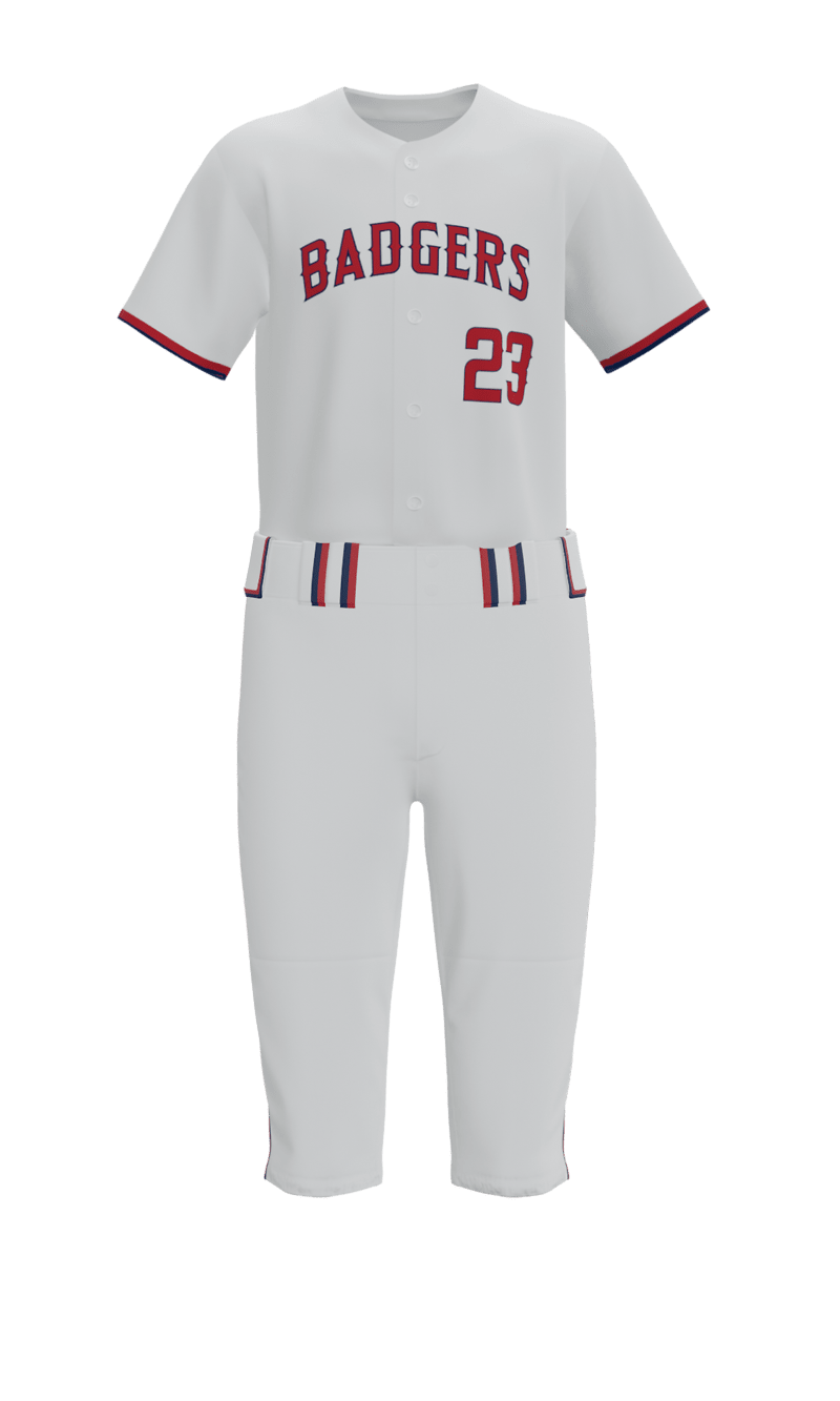 Front White Badgers Full Button Short Sleeve Jersey & Knicker