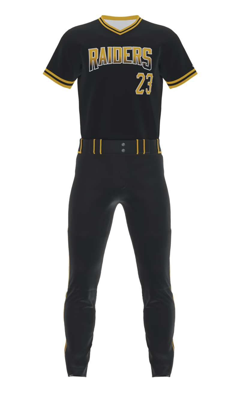 Front Black Raiders V-Neck Short Sleeve Jersey & Pant