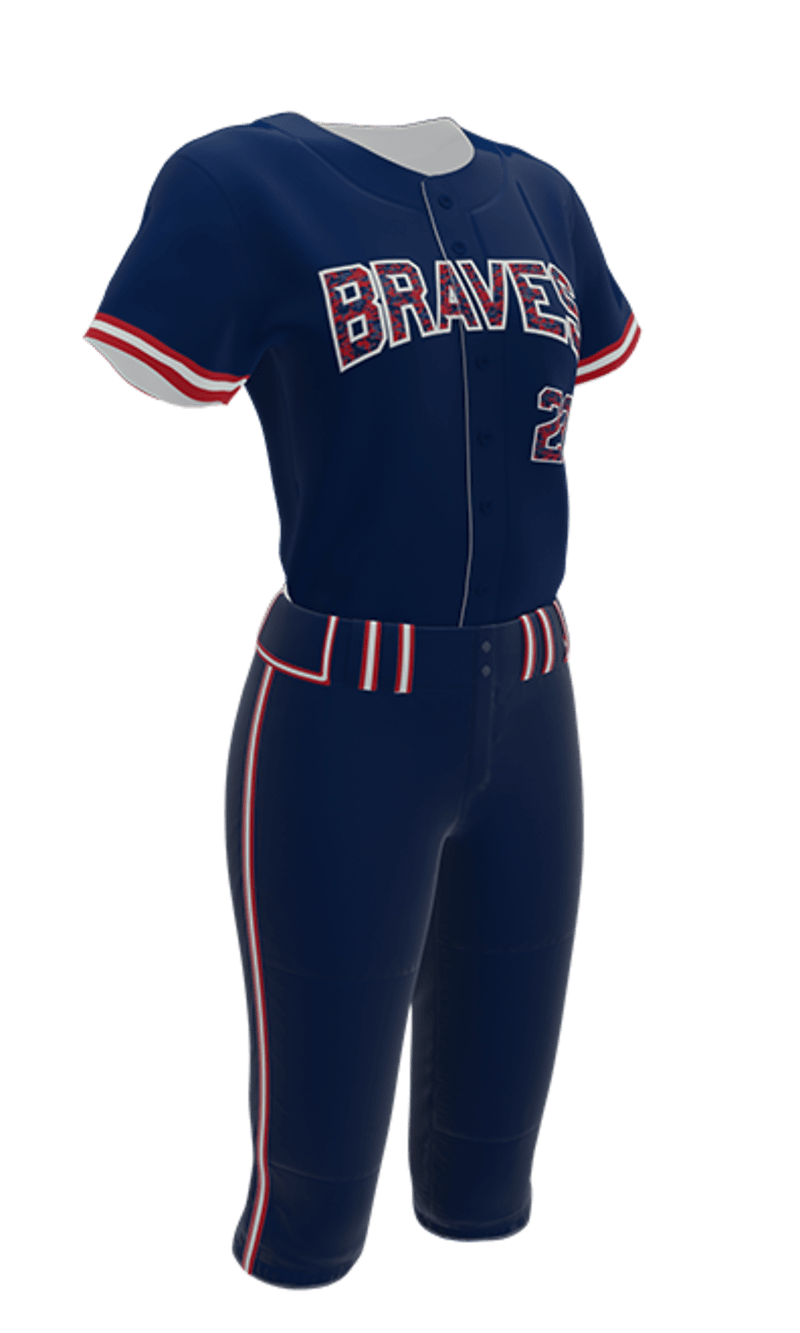 Navy Braves Full Button Short Sleeve Jersey & Pant