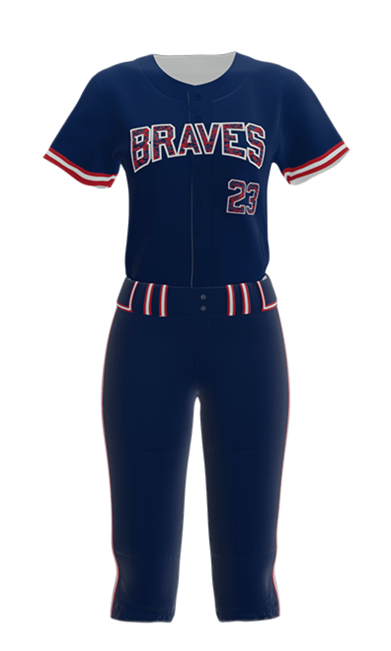 Front Navy Braves Full Button Short Sleeve Jersey & Pant