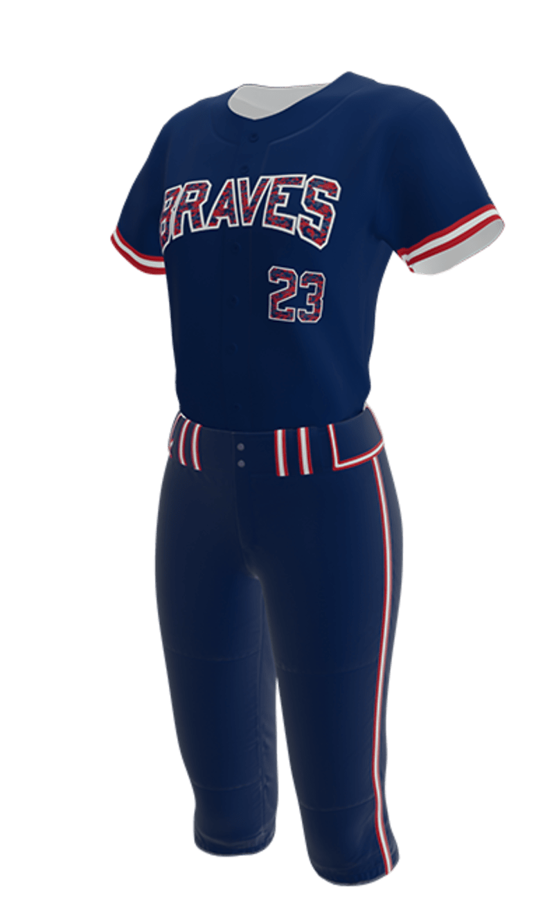 Left Navy Braves Full Button Short Sleeve Jersey & Pant