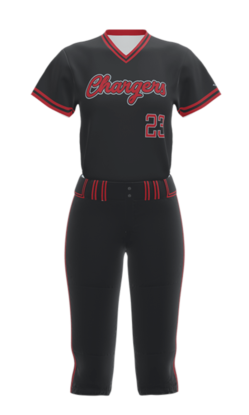 Front Black Chargers V-Neck Short Sleeve Jersey & Pant