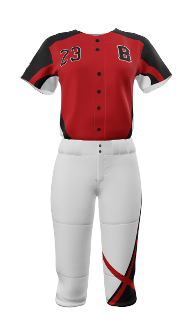 Front Red B Full Button Short Sleeve Jersey & Knicker