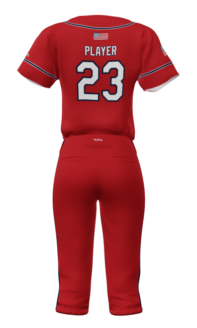 Back Red Braves Full Button Short Sleeve Jersey & Knicker
