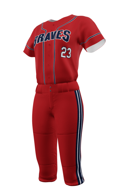 Left Red Braves Full Button Short Sleeve Jersey & Knicker