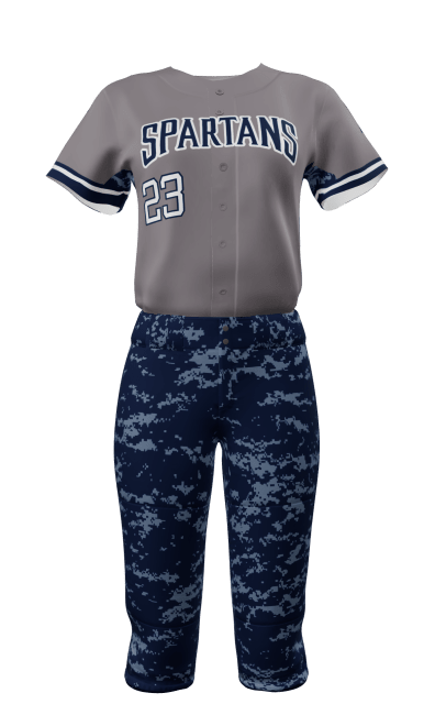 Front Gray Spartans Full Button Short Sleeve Jersey & Knicker