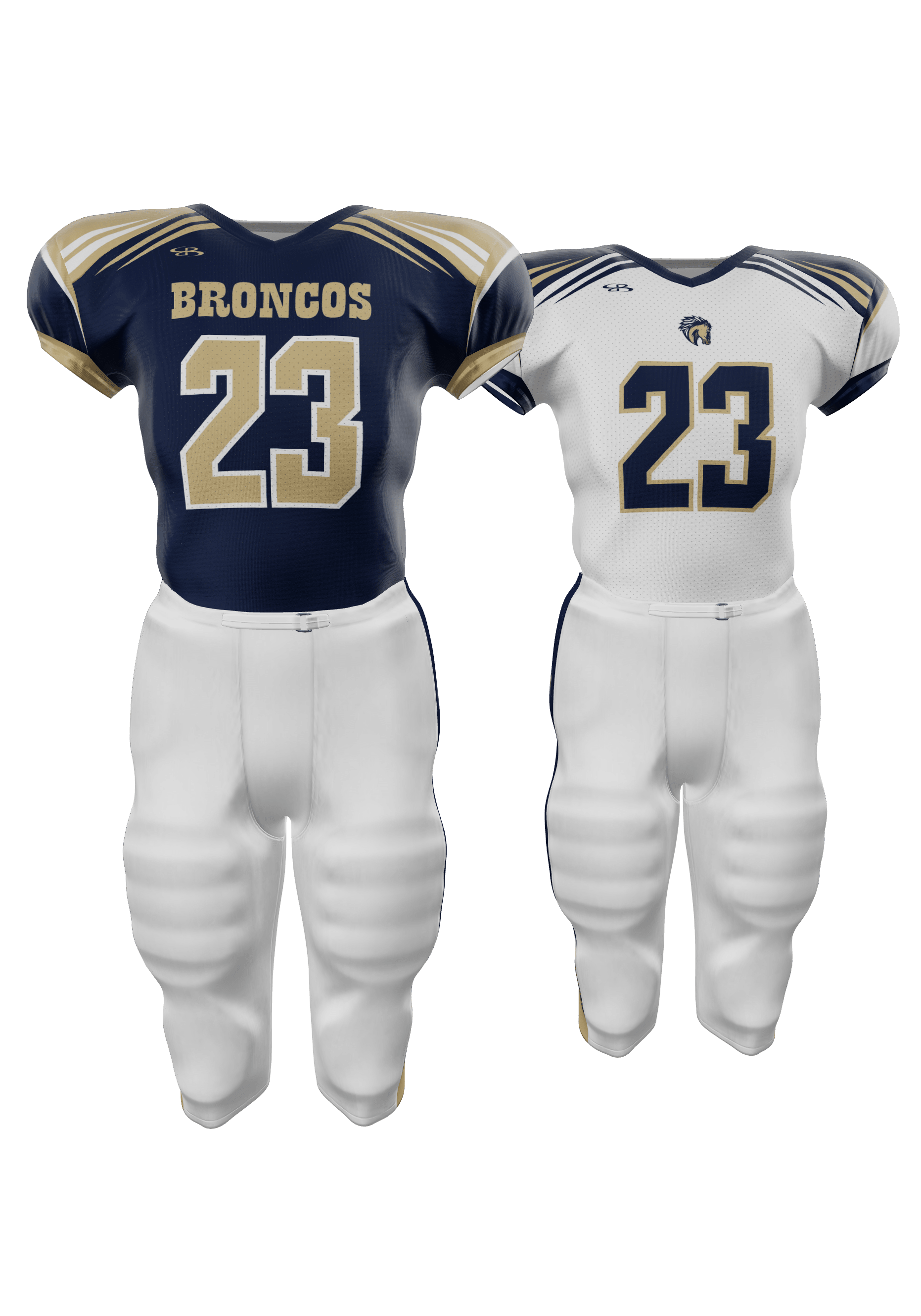 Broncos Reversible Mesh Jersey and 200 Series Integrated Pants Front View