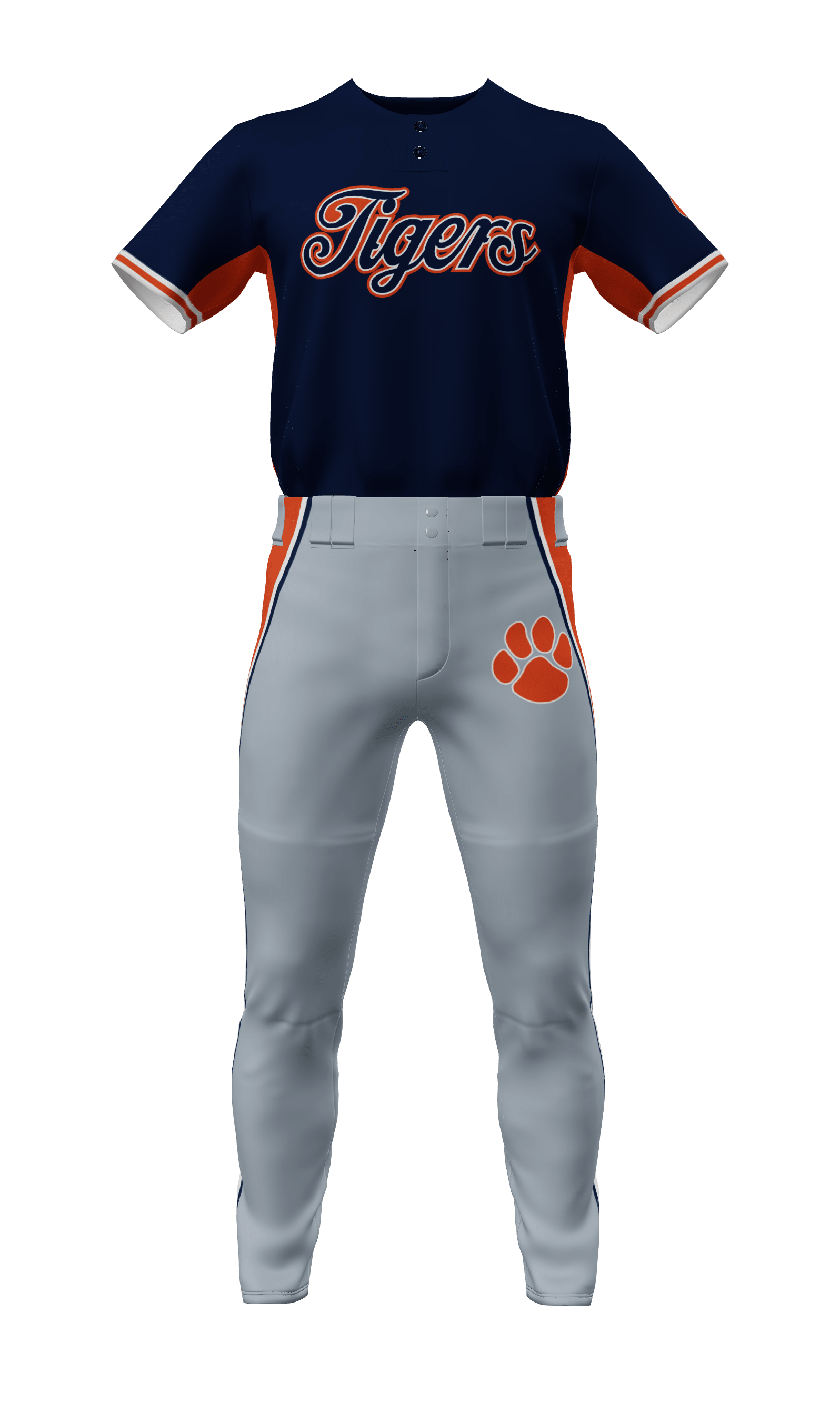 Front Navy Tigers 2 Button Short Sleeve Jersey & Pant