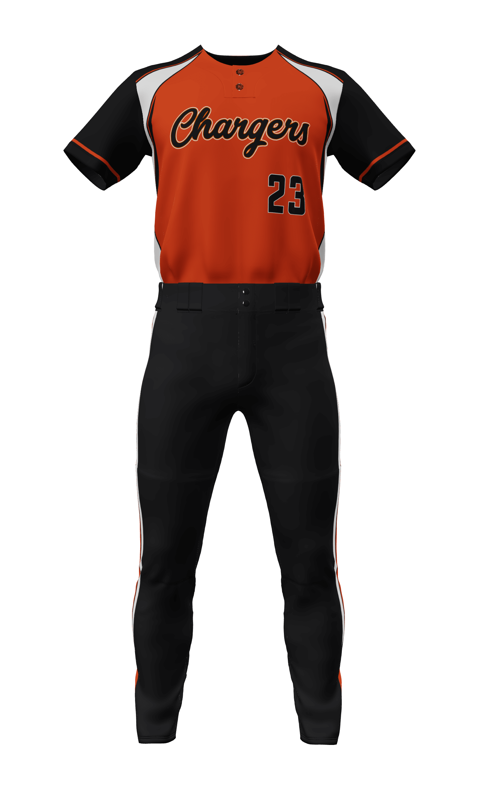 Front Orange Chargers 2 Button Short Sleeve Jersey & Pant