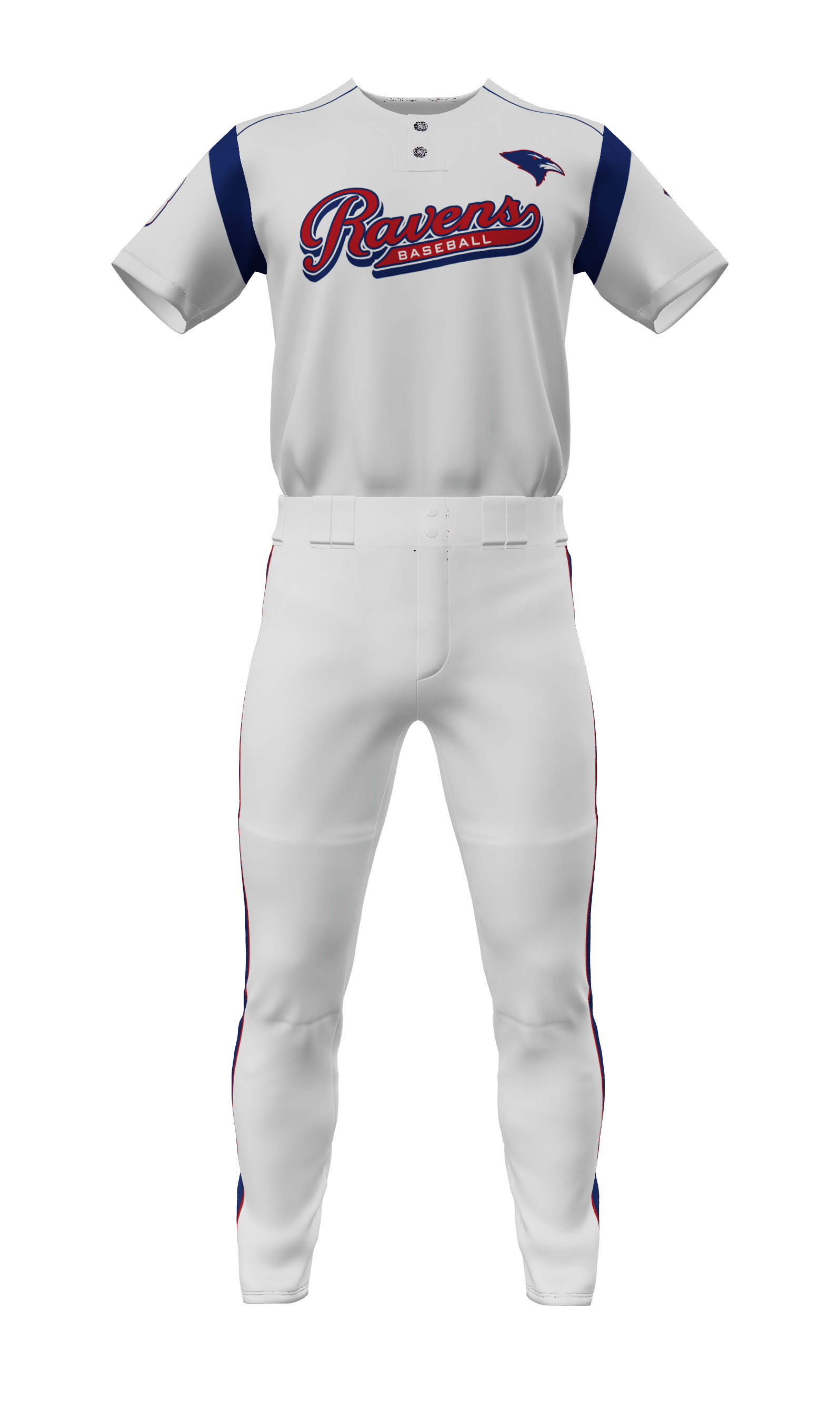 Front White Ravens 2 Button Short Sleeve Jersey & Pant
