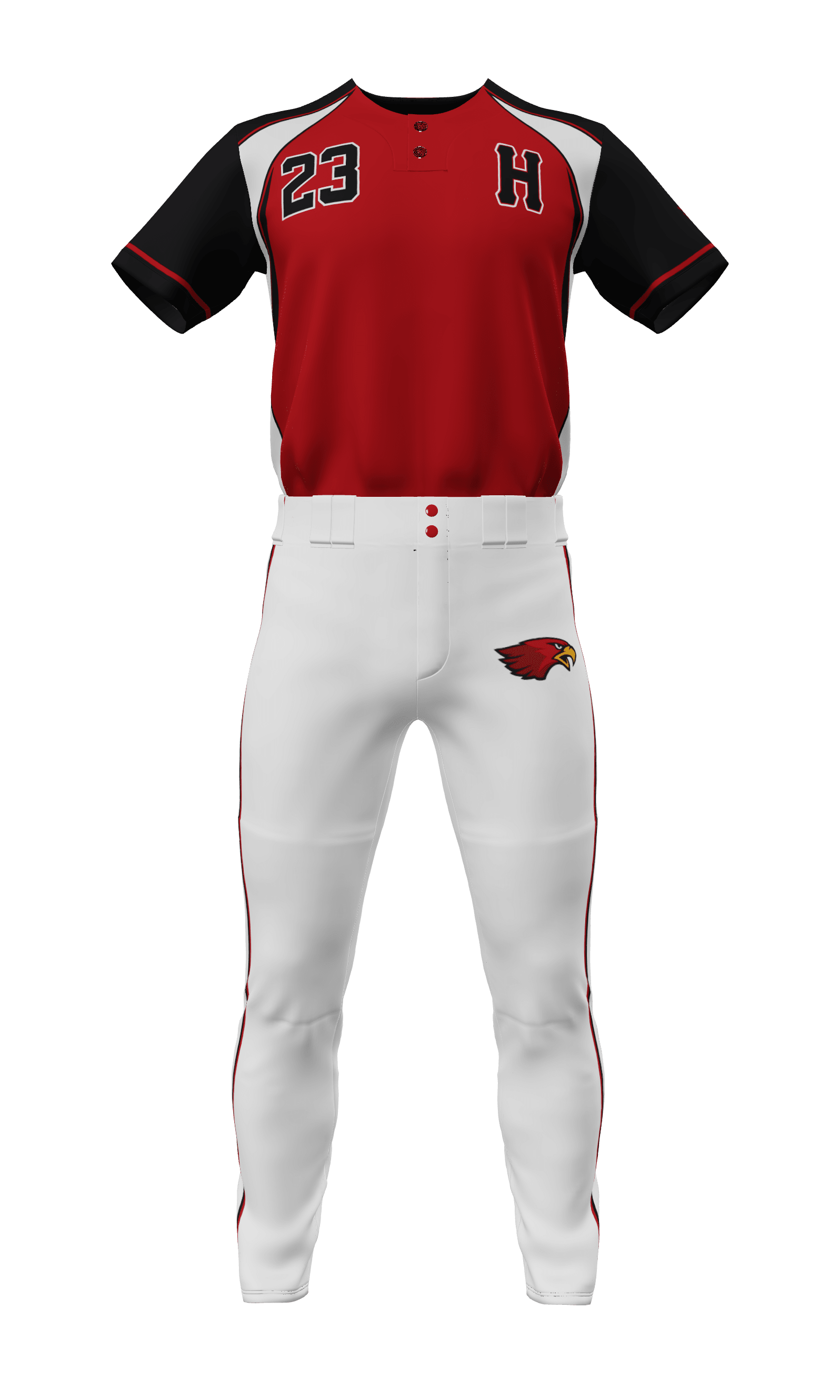 Front Red H 2 Button Short Sleeve Jersey & Pant