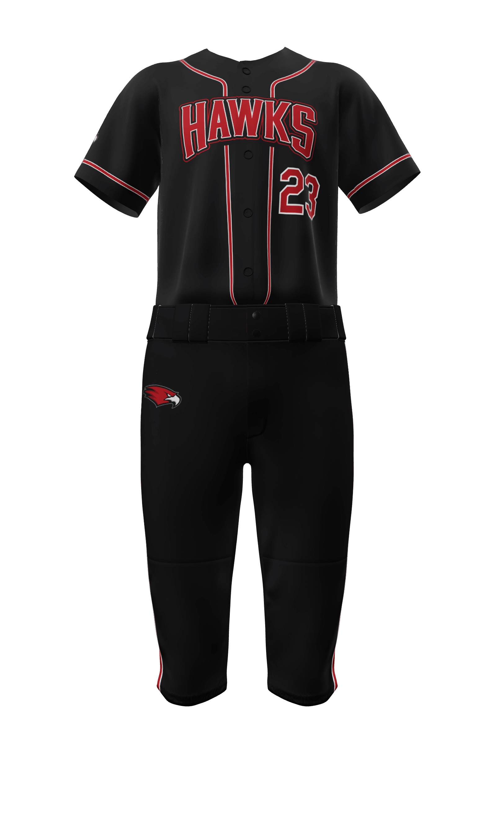 Front Black Hawks Full Button Short Sleeve Jersey & Knicker