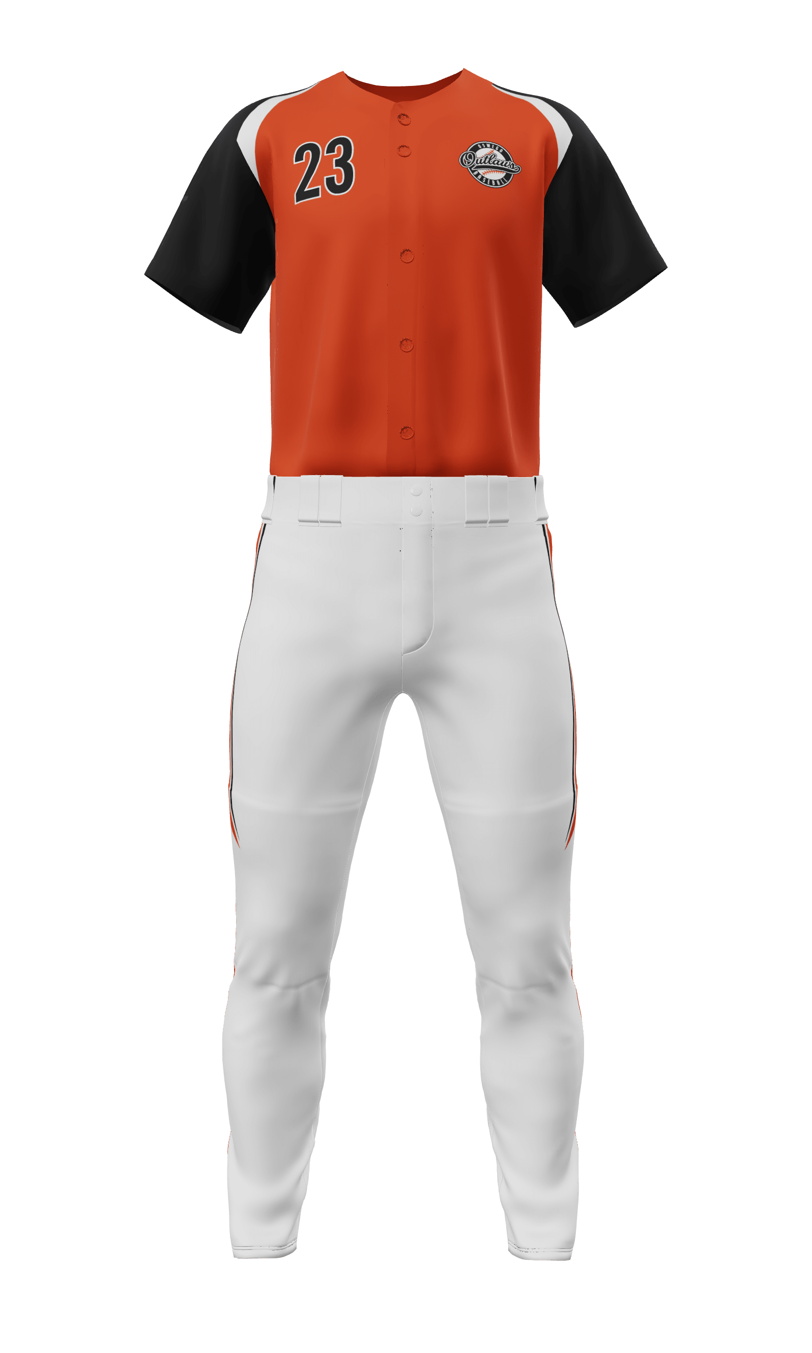 Front Orange Outlaws Full Button Short Sleeve Jersey & Pant