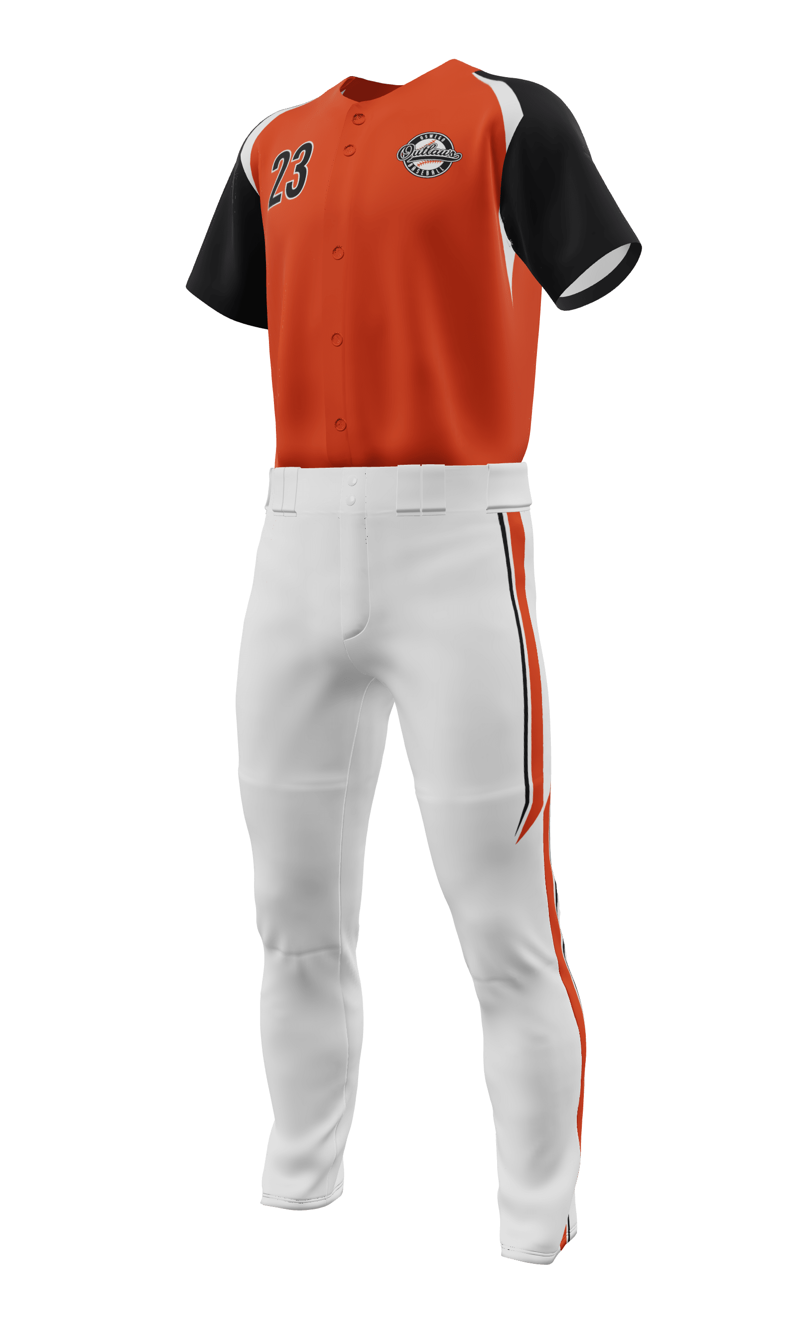 Left Orange Outlaws Full Button Short Sleeve Jersey & Pant