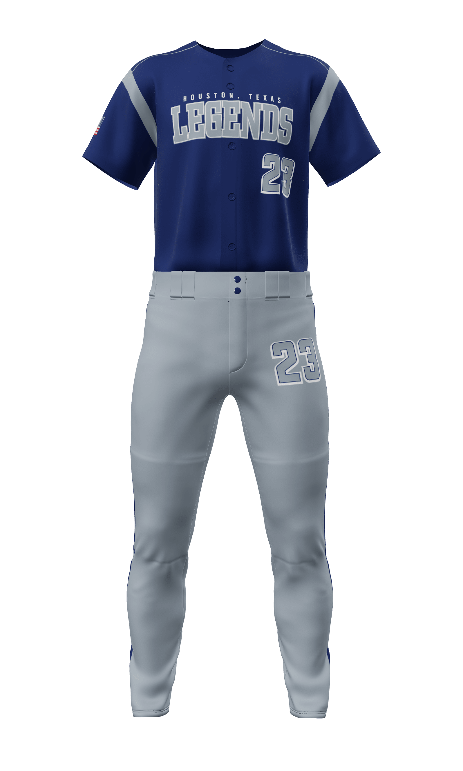 Front Blue Legends Full Button Short Sleeve Jersey & Pant