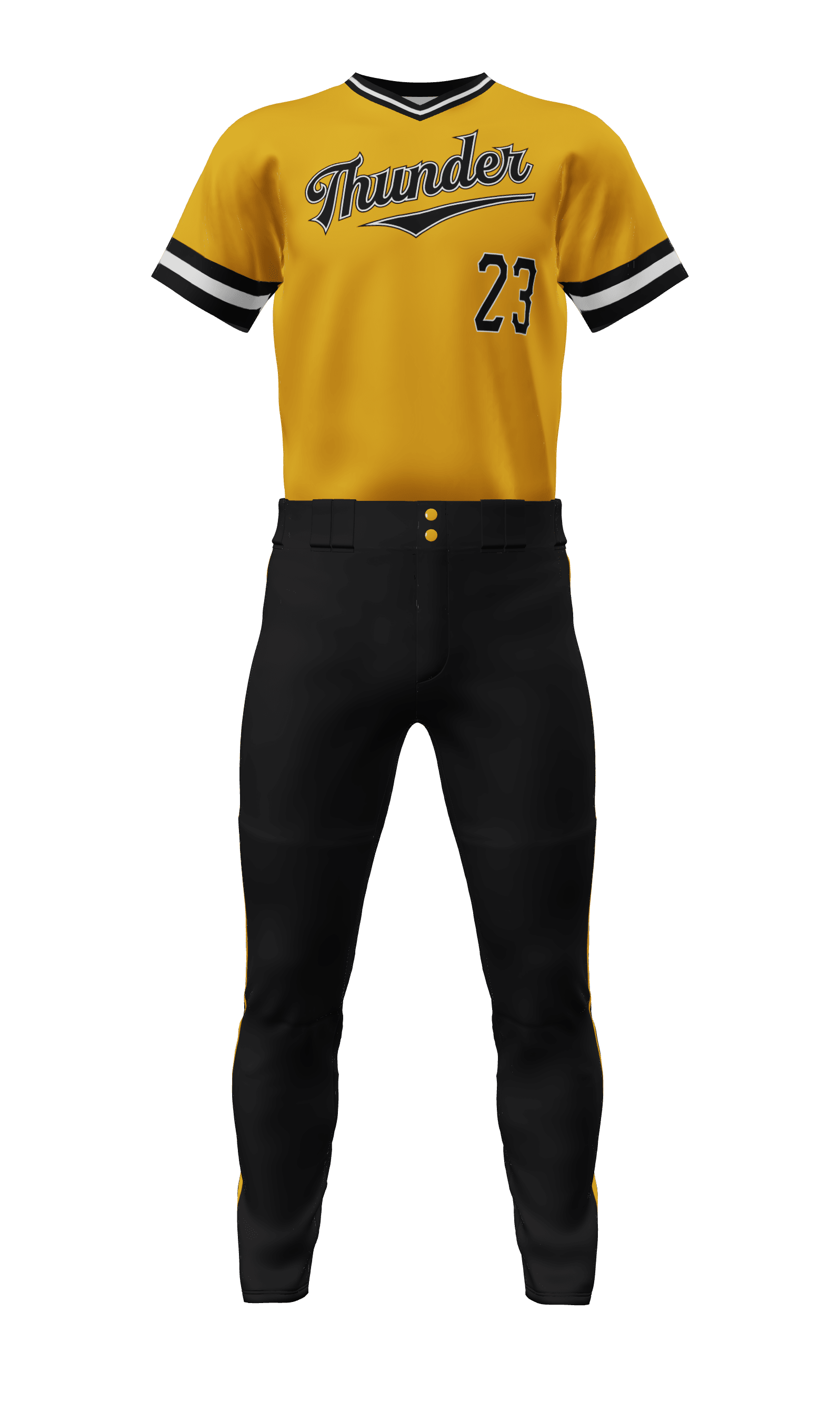Front Yellow Thunder V Neck Short Sleeve Jersey & Pant