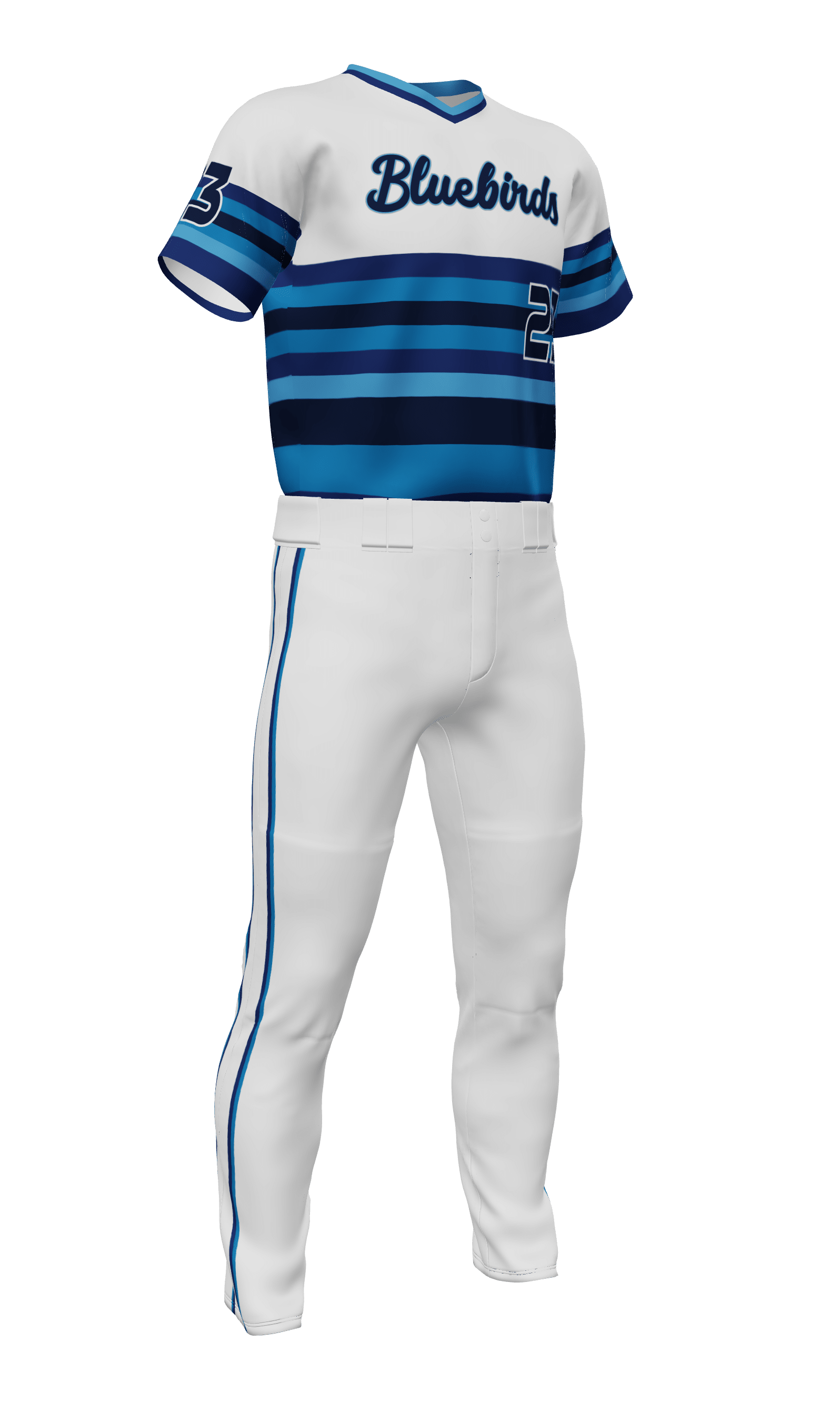 White Bluebirds V Neck Short Sleeve Jersey & Pant