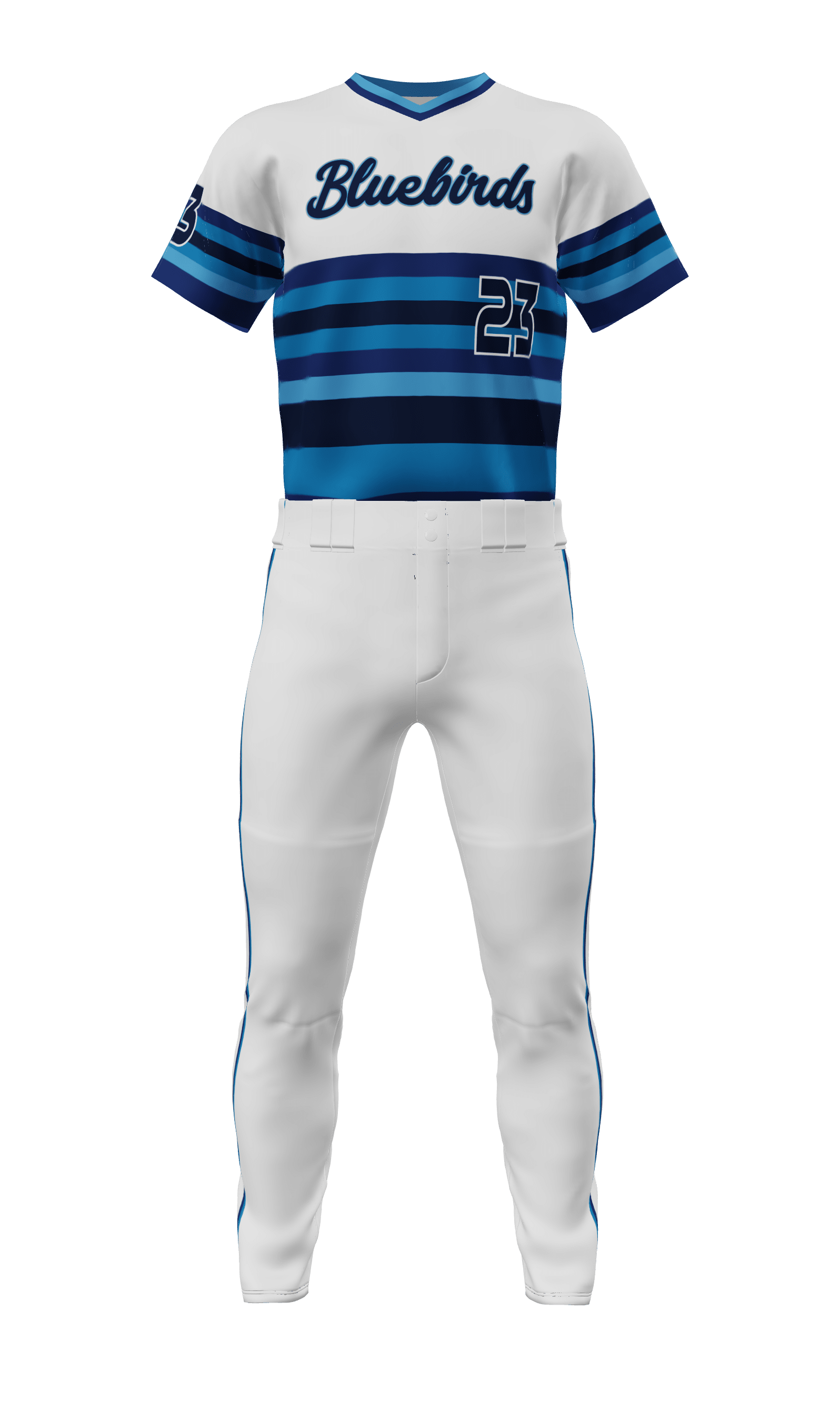 Front White Bluebirds V Neck Short Sleeve Jersey & Pant