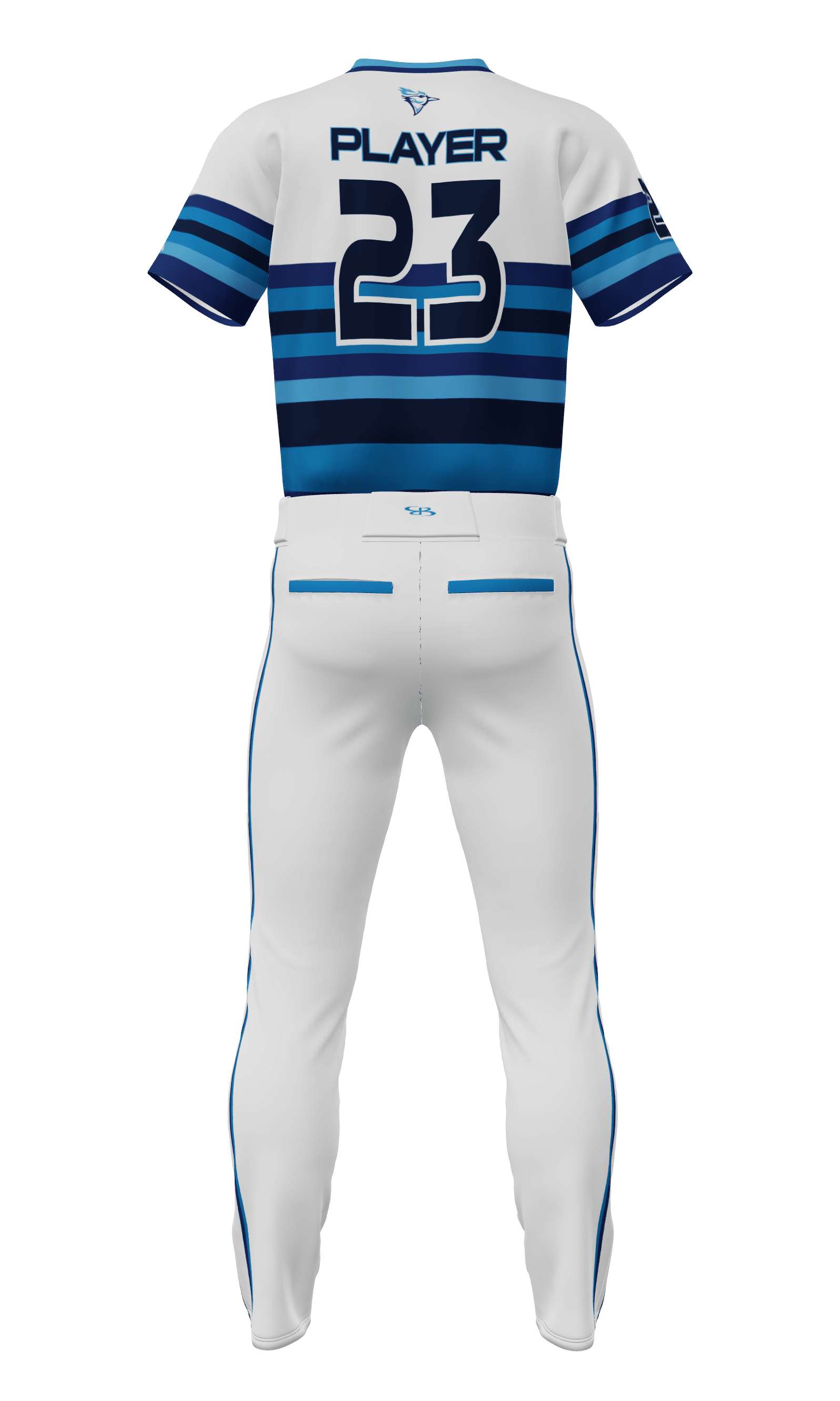 Back White Bluebirds V Neck Short Sleeve Jersey & Pant