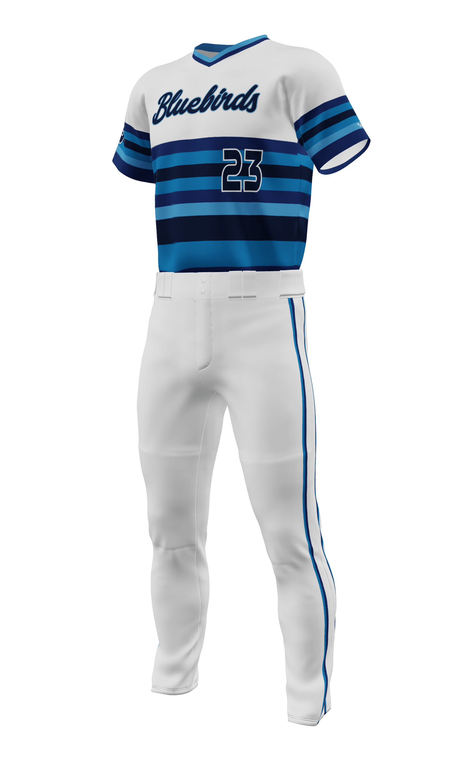 Left White Bluebirds V Neck Short Sleeve Jersey & Pant