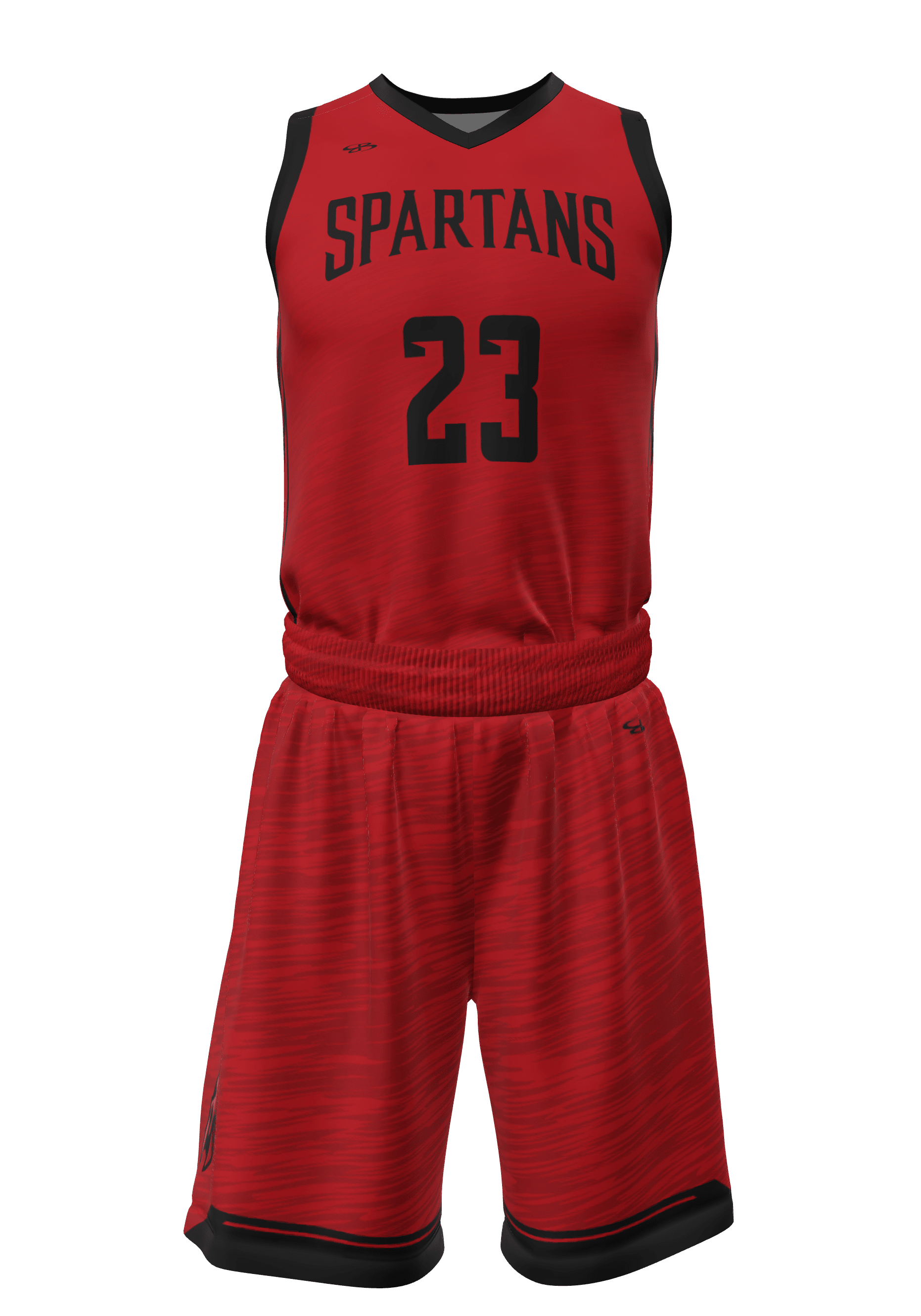 V-Neck Spartans Jersey and Shorts Front Views