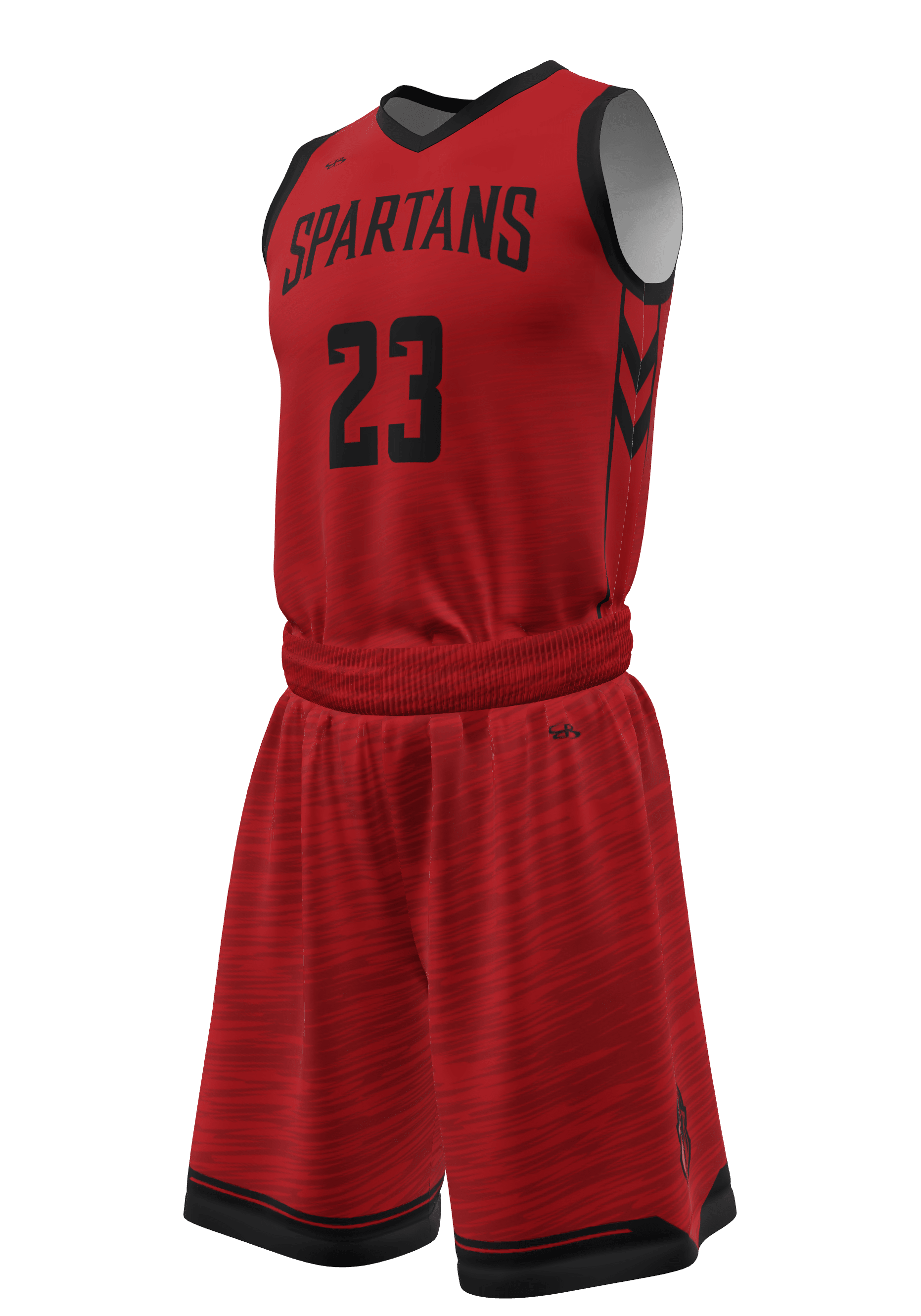 V-Neck Spartans Jersey and Shorts 3/4 Views Left
