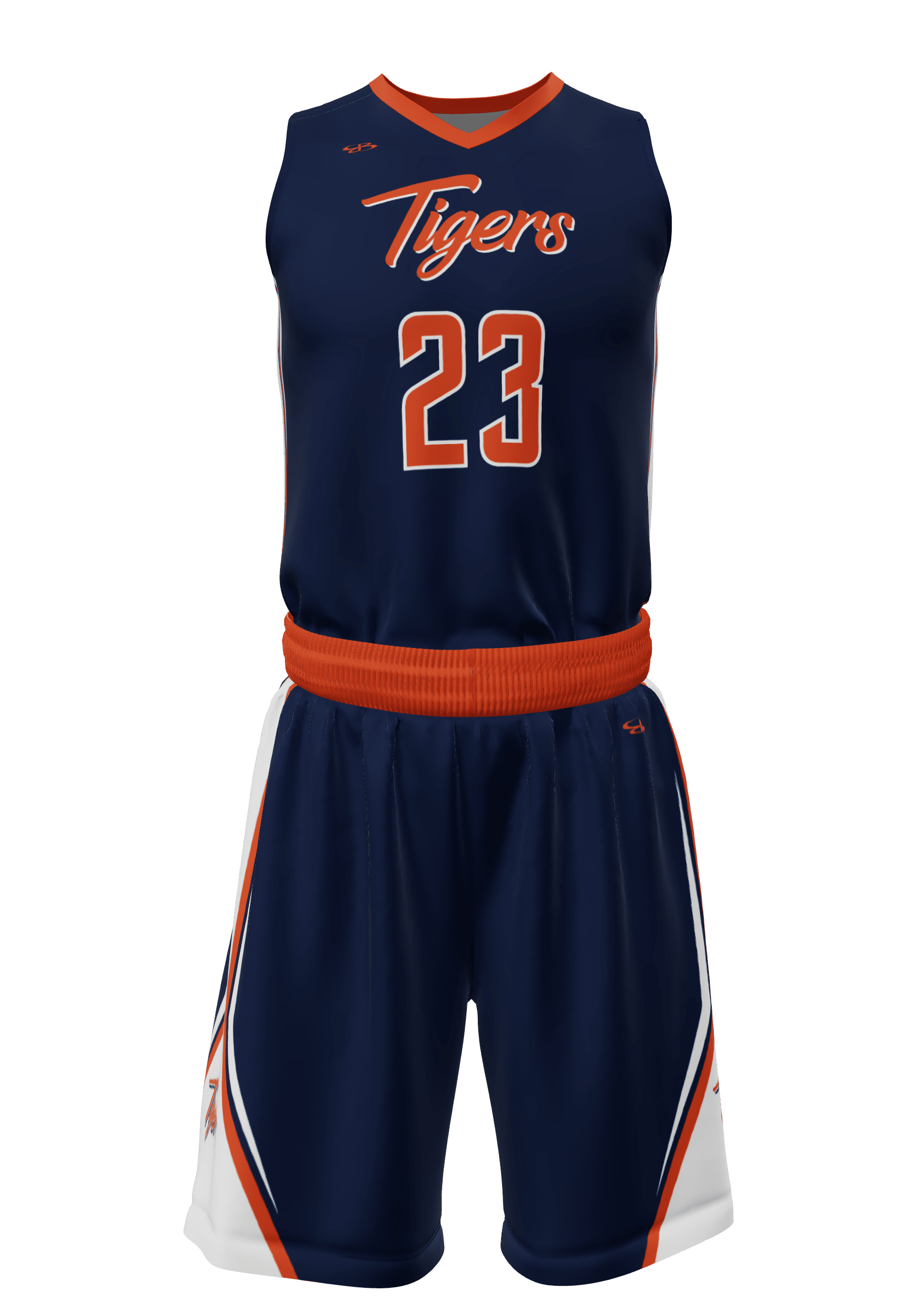 V-Neck Tigers Jersey and Shorts 3/4 View Front
