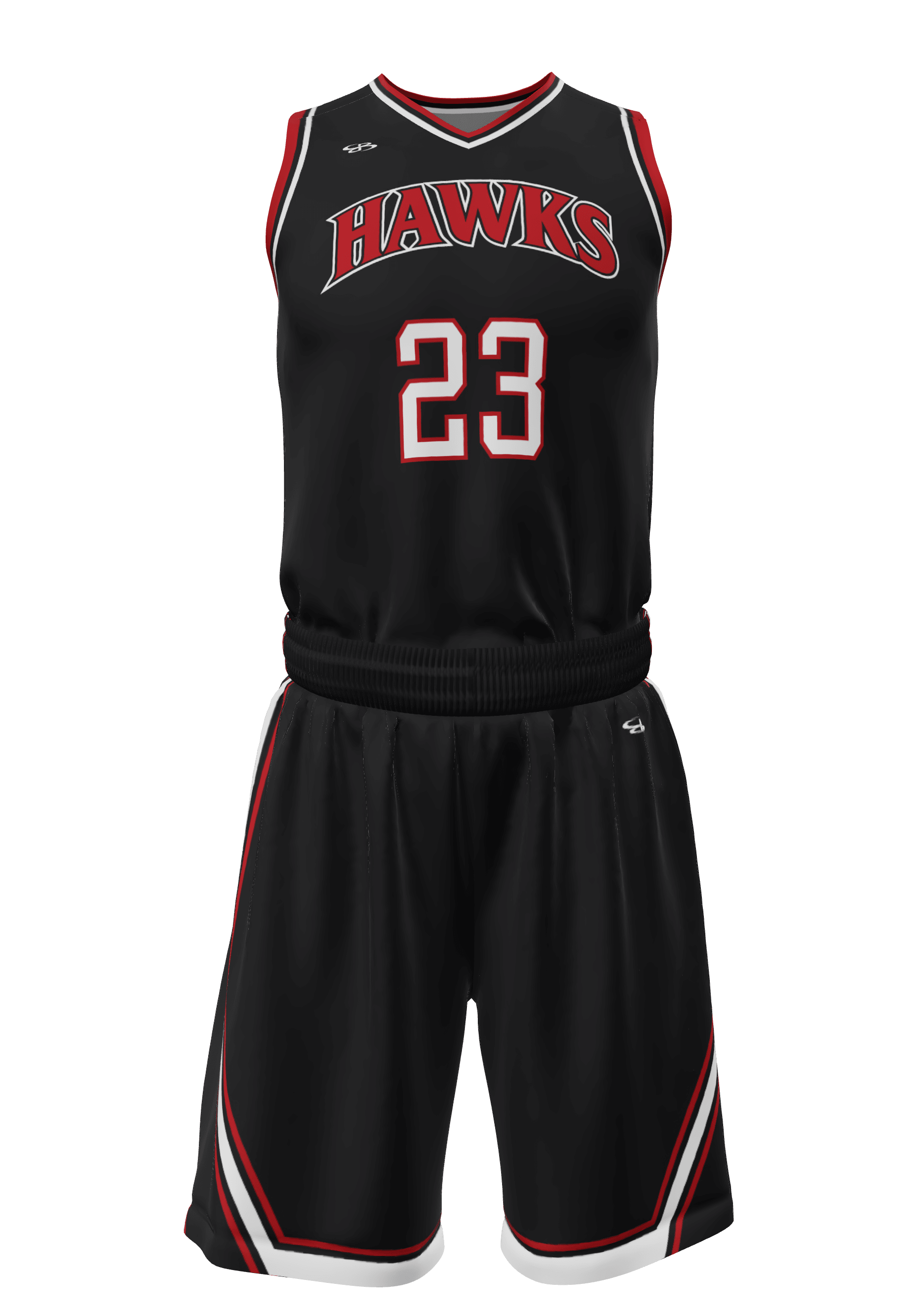 V-Neck Hawks Jersey and Shorts Front View
