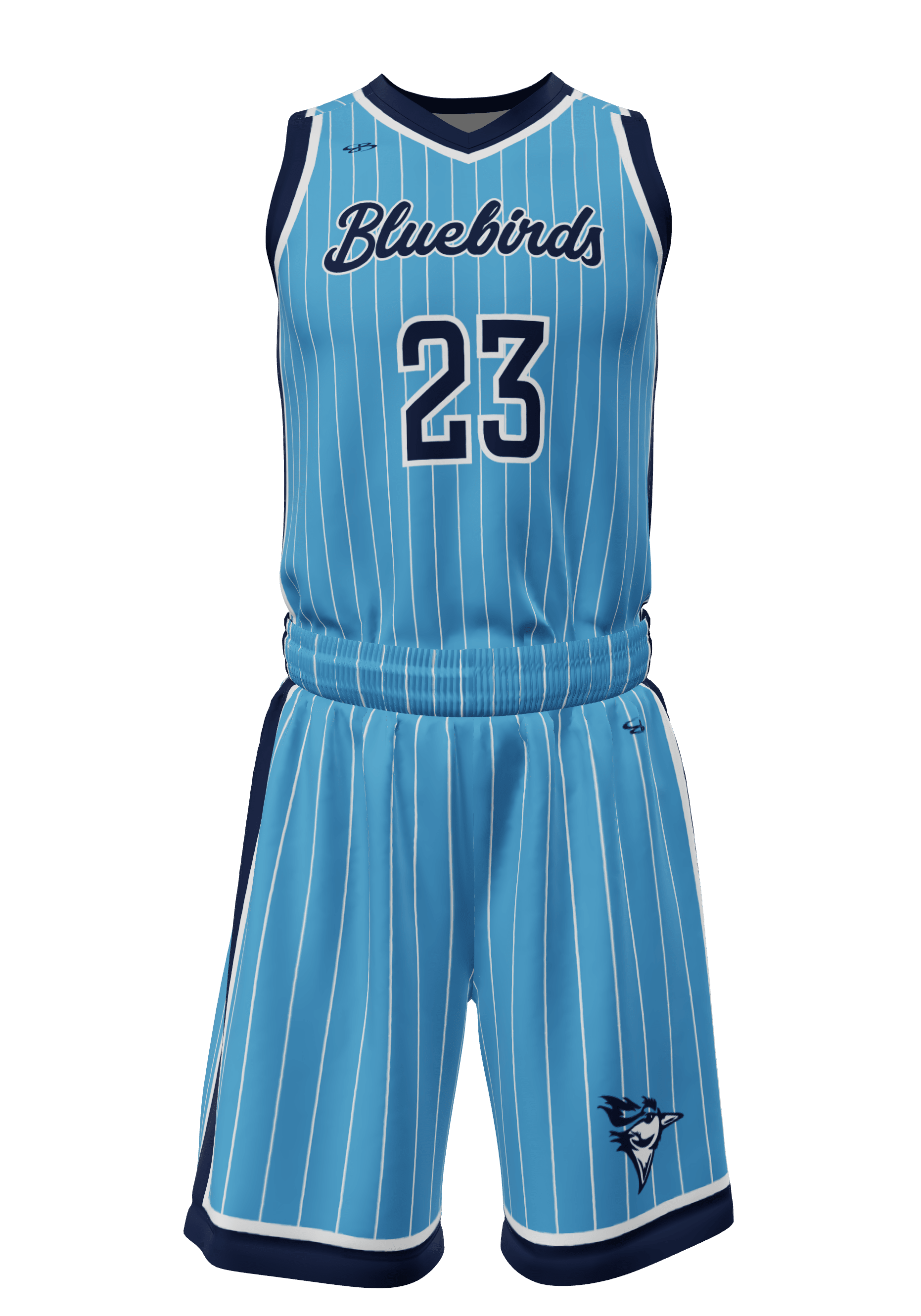 V-Neck Bluebirds Jersey and Shorts Front View