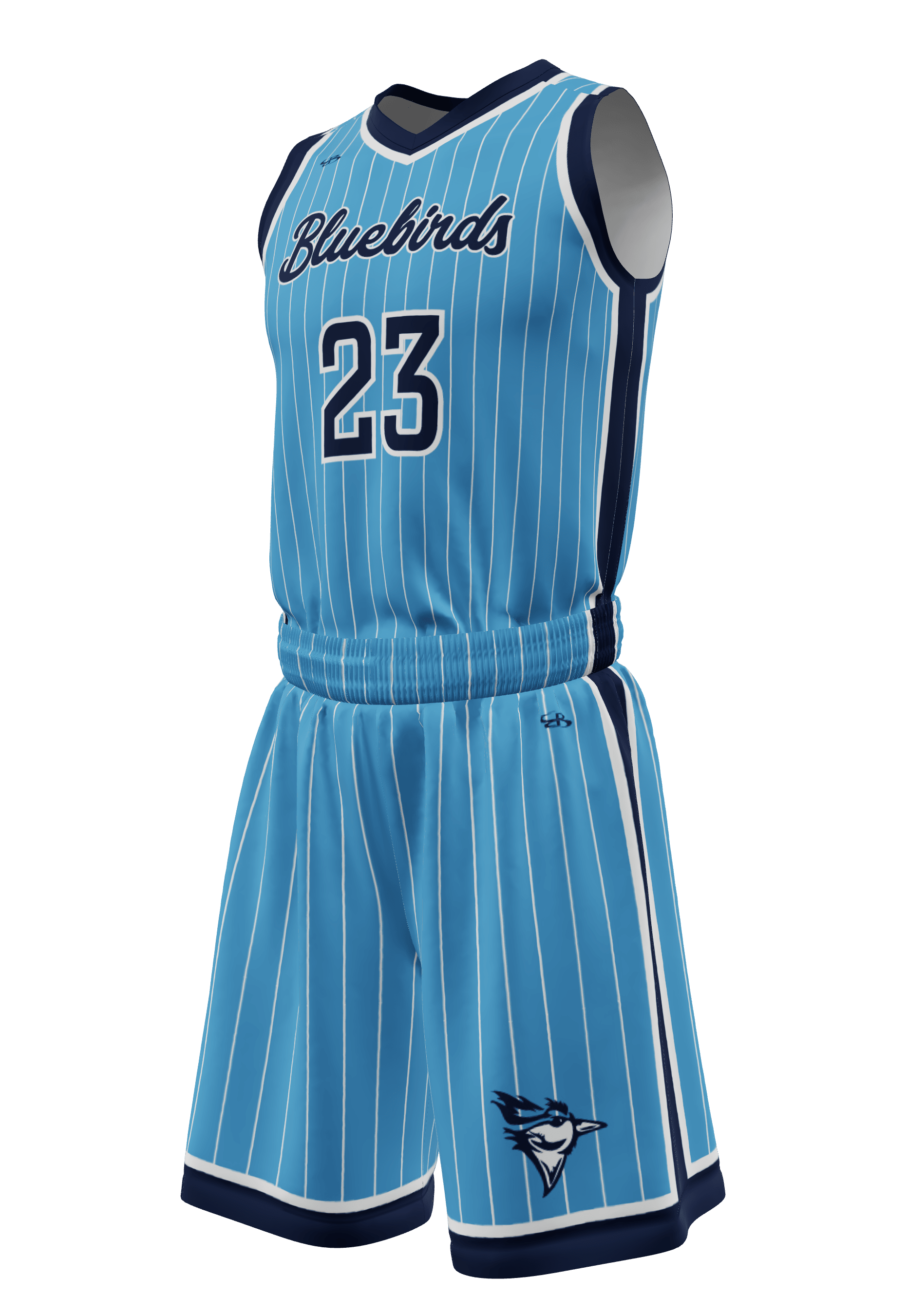 V-Neck Bluebirds Jersey and Shorts 3/4 View Left