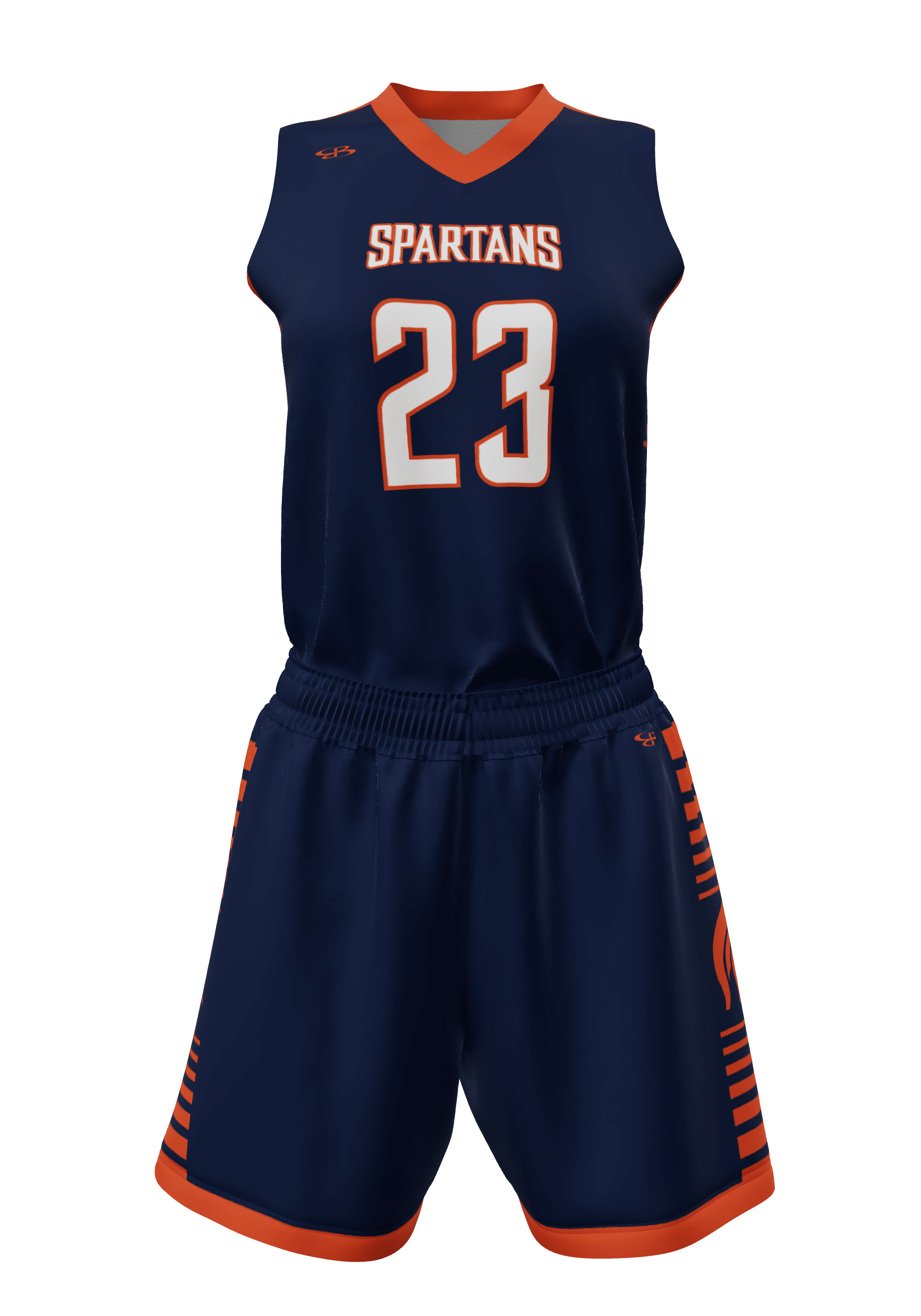 V-Neck Spartans Jersey and Shorts Front View