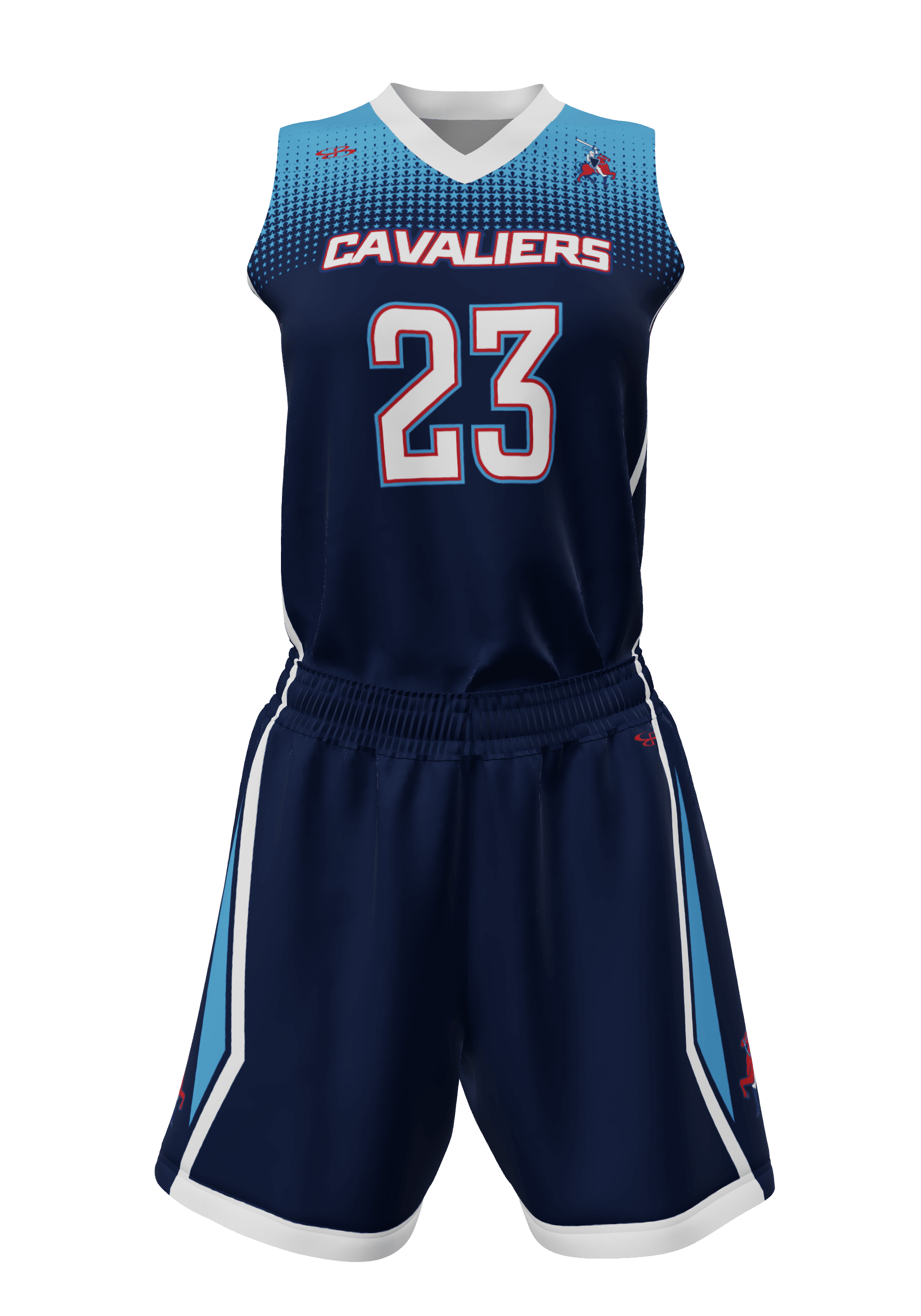 V-Neck Cavaliers Jersey and Shorts Front View