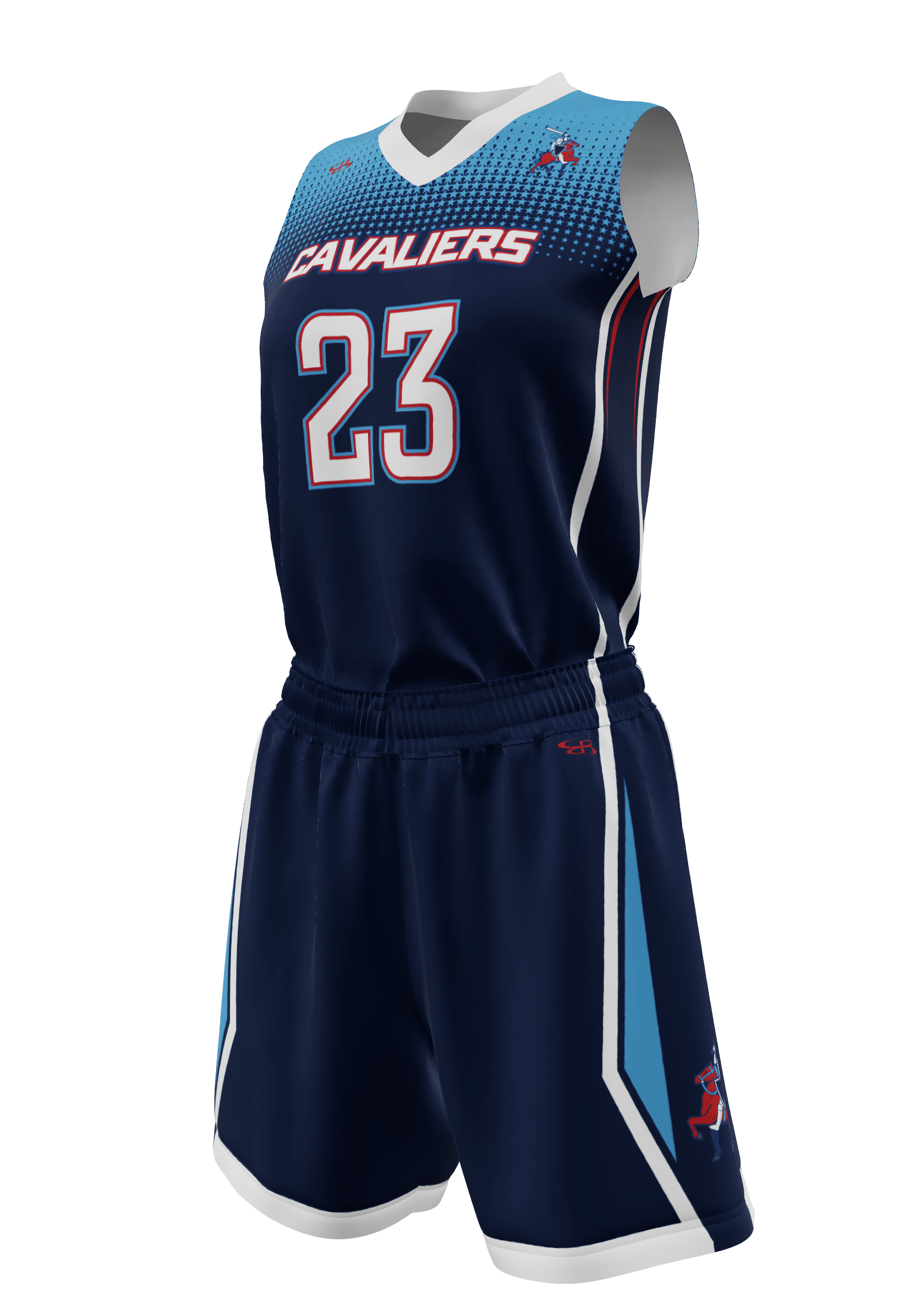 V-Neck Cavaliers Jersey and Shorts 3/4 View Left