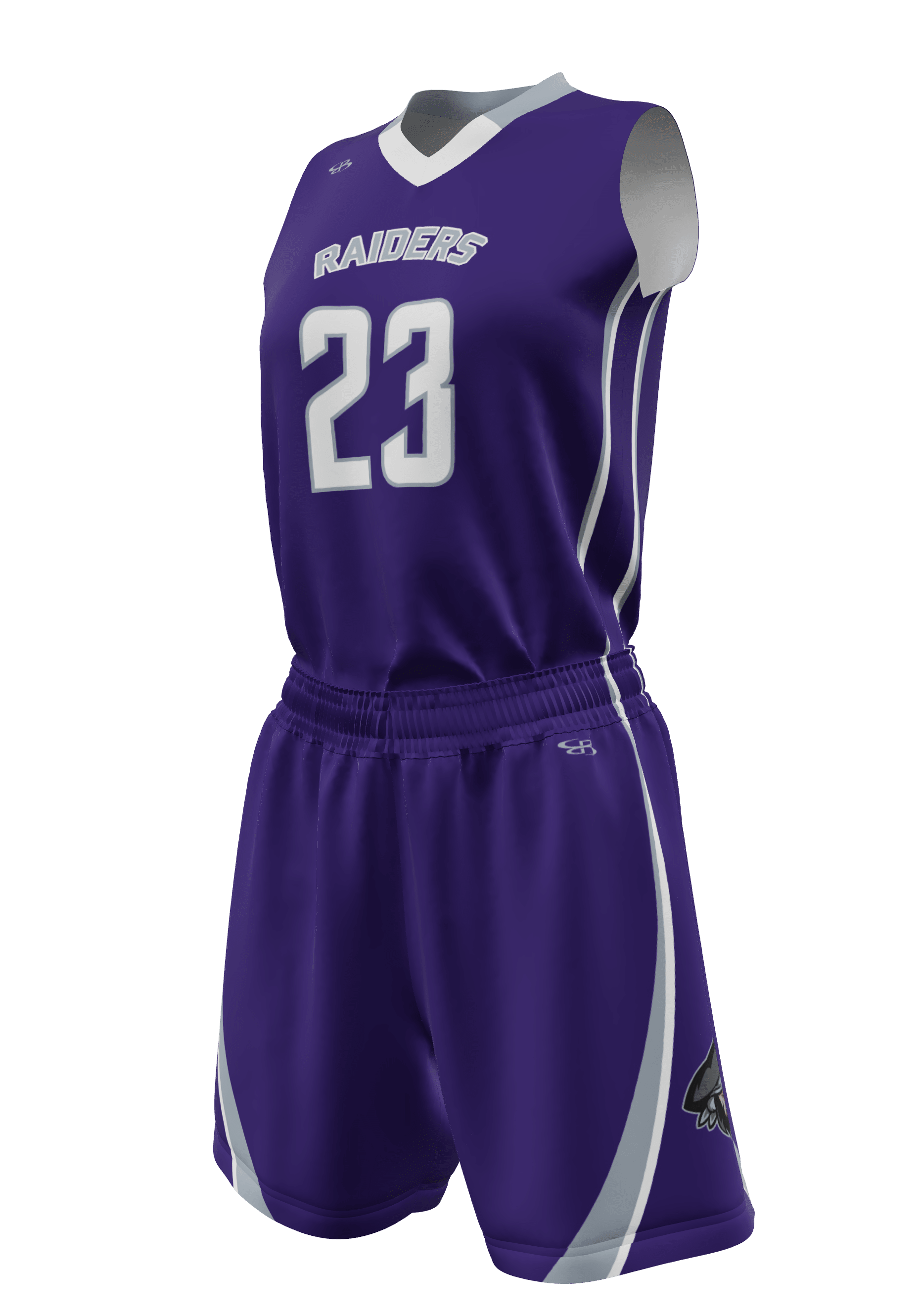 V-Neck Raiders Jersey and Shorts 3/4 View Left