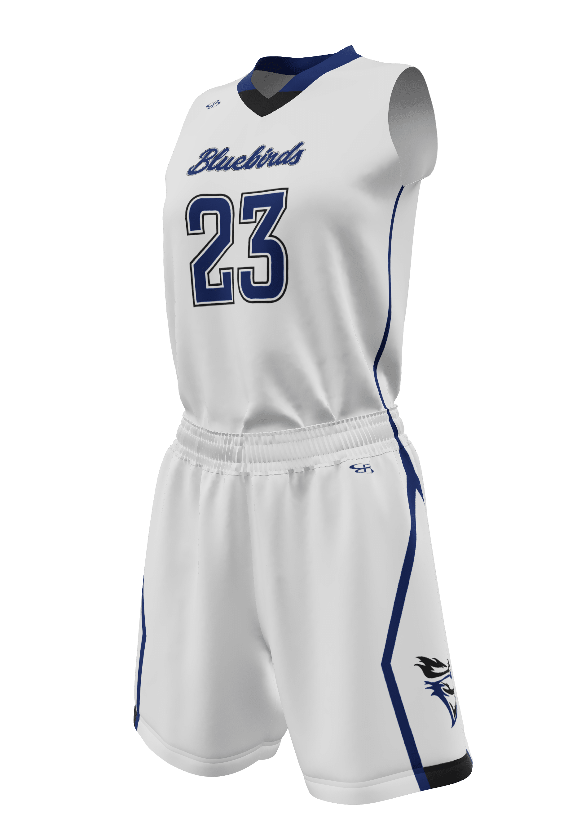 V-Neck Bluebirds Jersey and Shorts 3/4 View Left