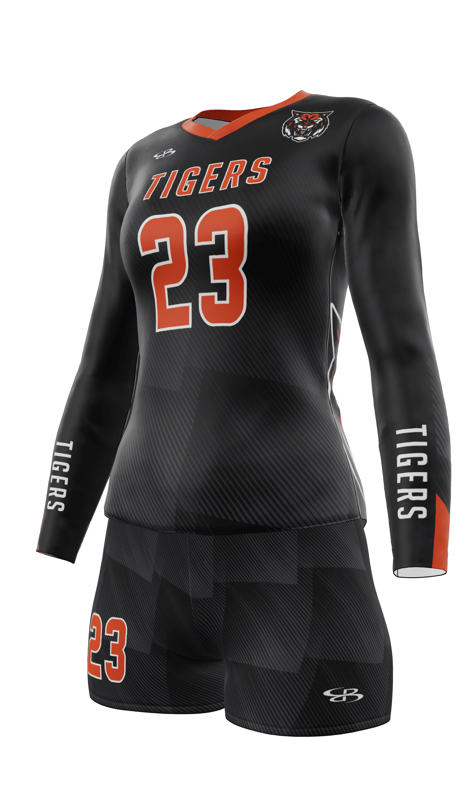 Fitted Tigers Long Sleeve Jersey and Attack 4 Inch Shorts 3/4 View Left