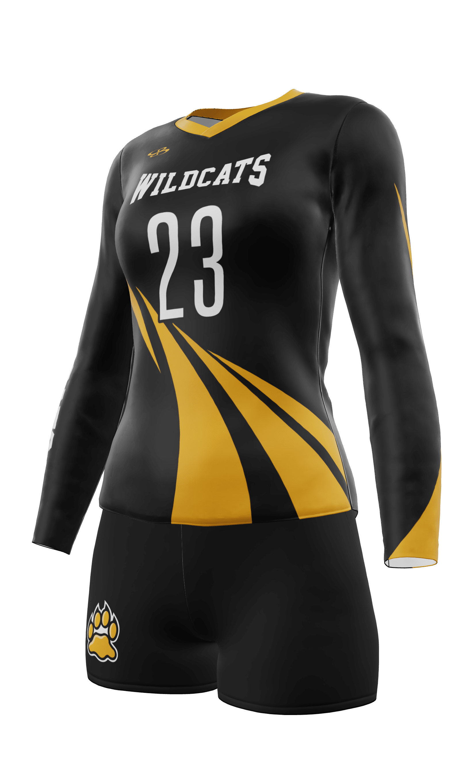 Fitted Wildcats Long Sleeve Jersey and Attack 3 Inch Shorts 3/4 View Left
