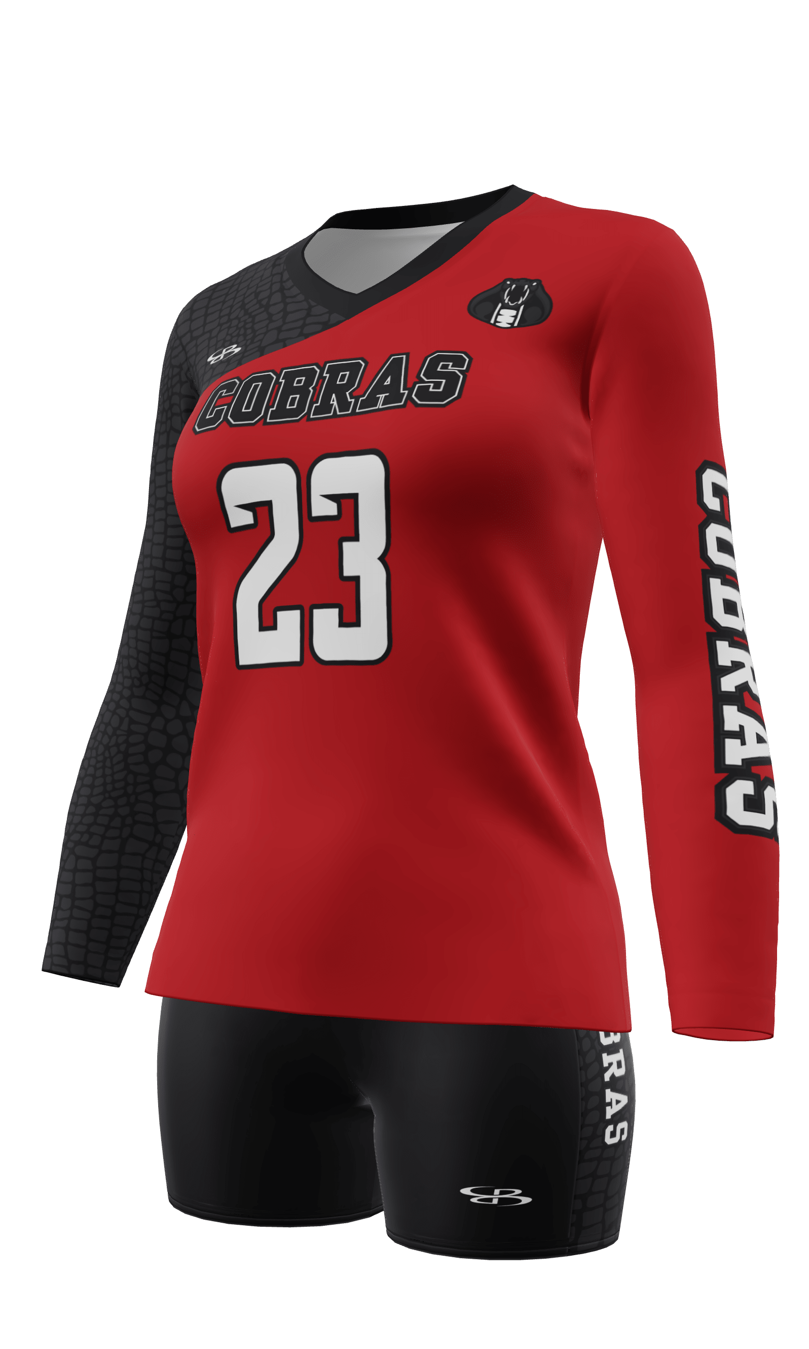 Semi-Fitted Cobras Long Sleeve Jersey and Fury 3 Inch Short 3/4 View Left